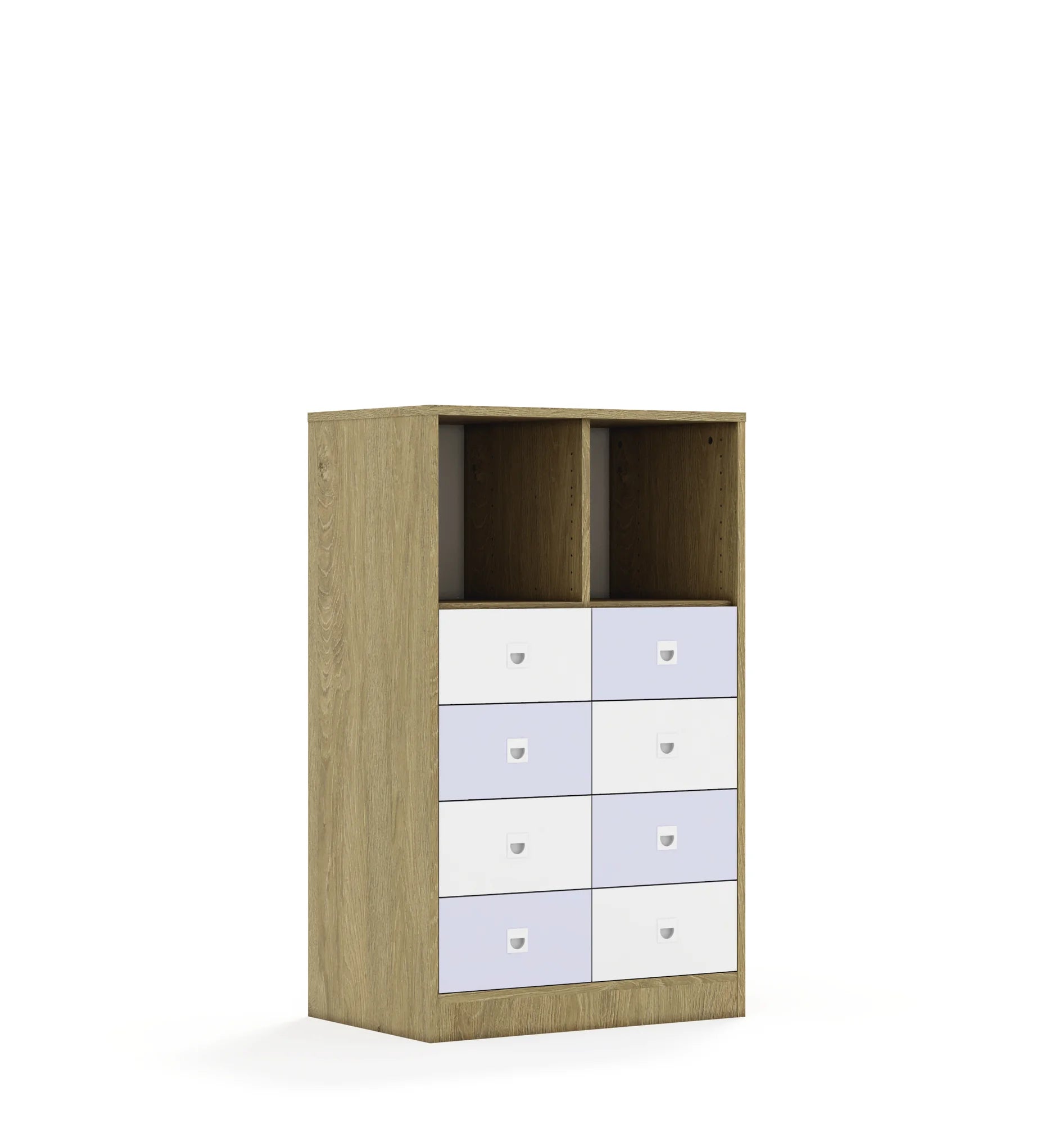 Regał BLOX 70 3PP 8SB 706x466x1165 – dąb / biały/pastelowy fioletowy