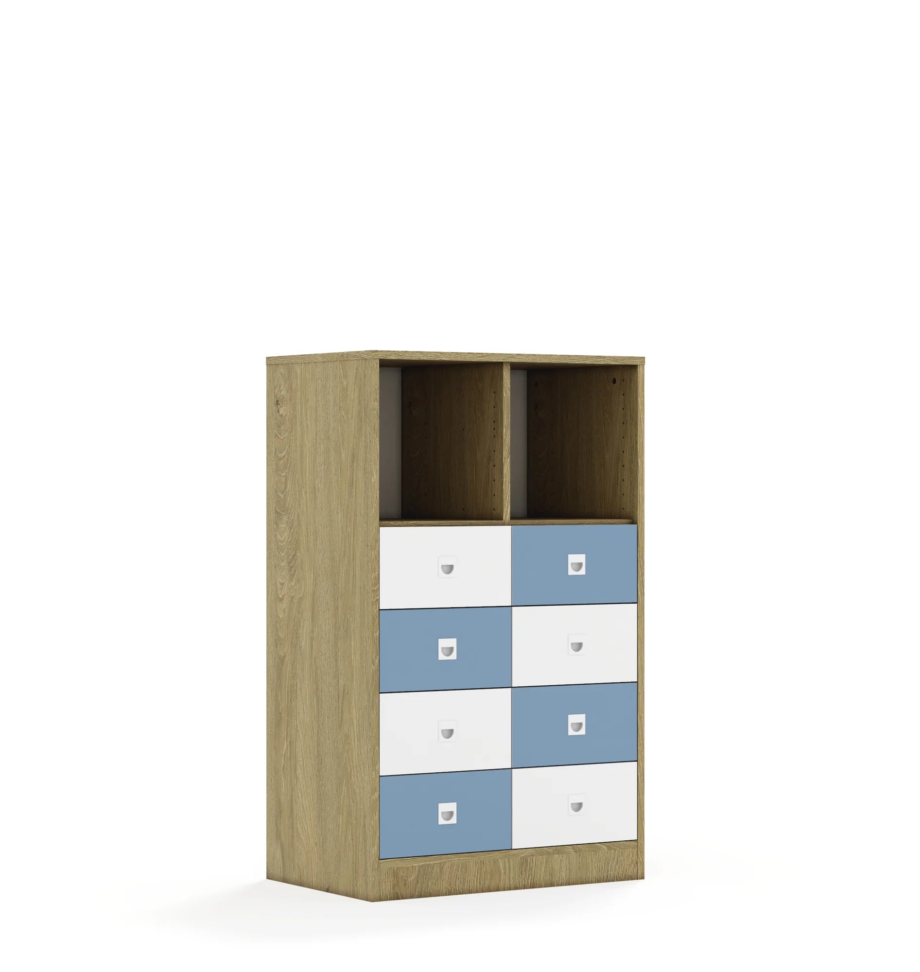 Regał BLOX 70 3PP 8SB 706x466x1165 – dąb / biały/pastelowy niebieski