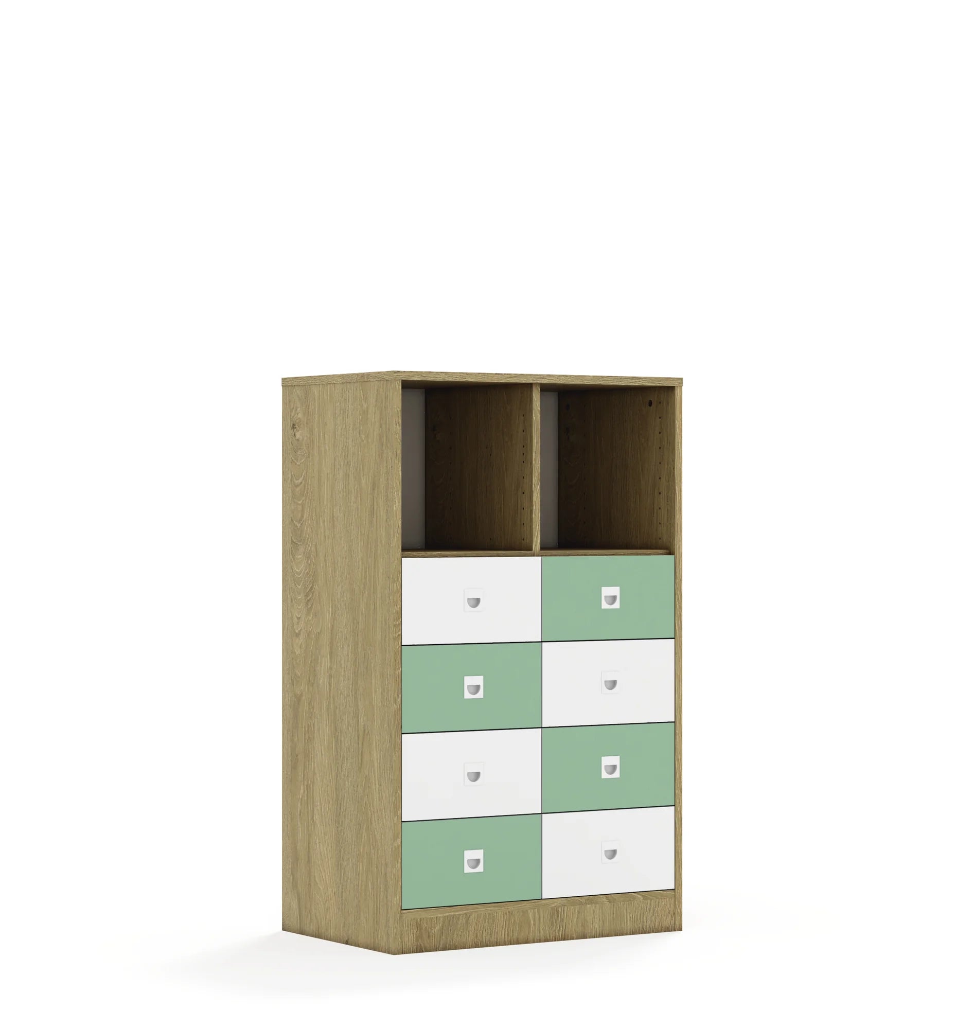Regał BLOX 70 3PP 8SB 706x466x1165 – dąb / biały/pastelowy zielony