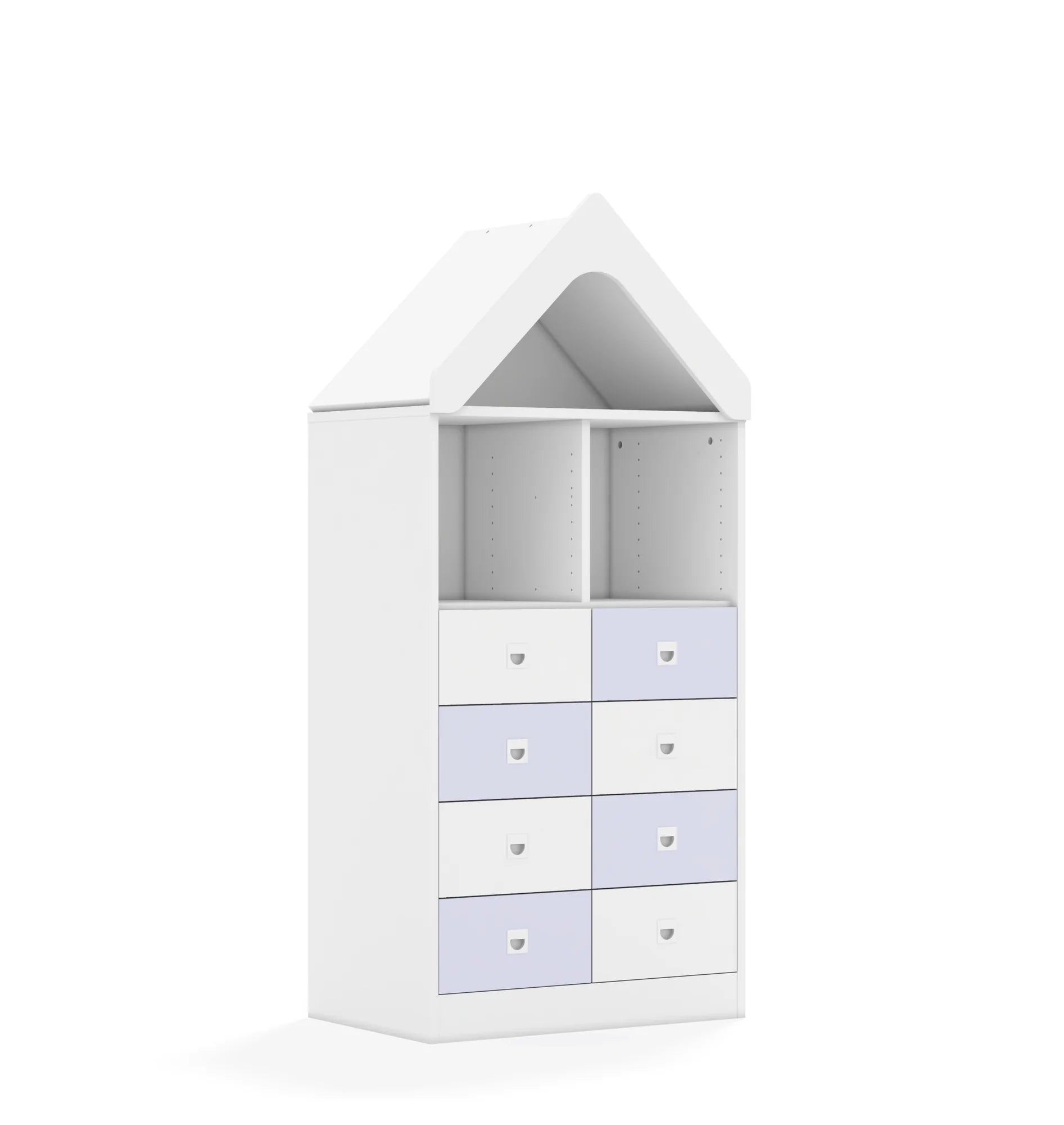 Regał BLOX 70 3PP 8SB z daszkiem 706x466x1575 – biały / biały/pastelowy fioletowy