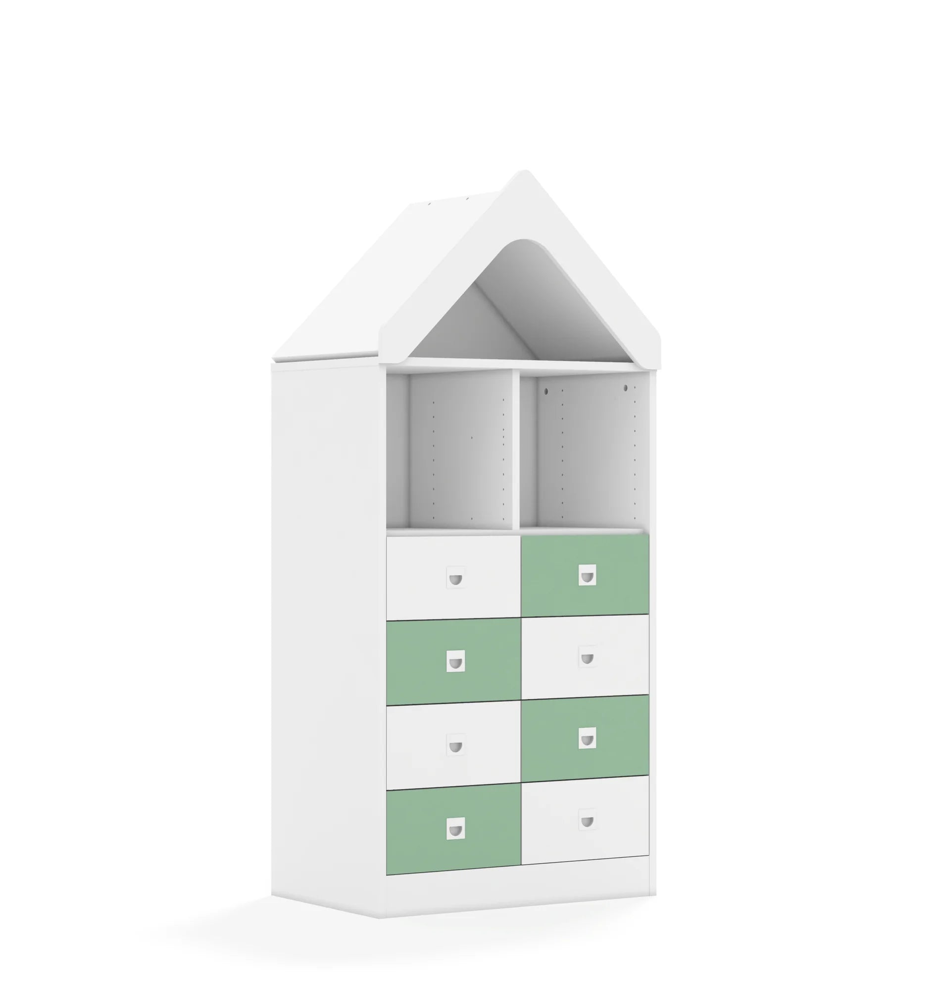 Regał BLOX 70 3PP 8SB z daszkiem 706x466x1575 – biały / biały/pastelowy zielony