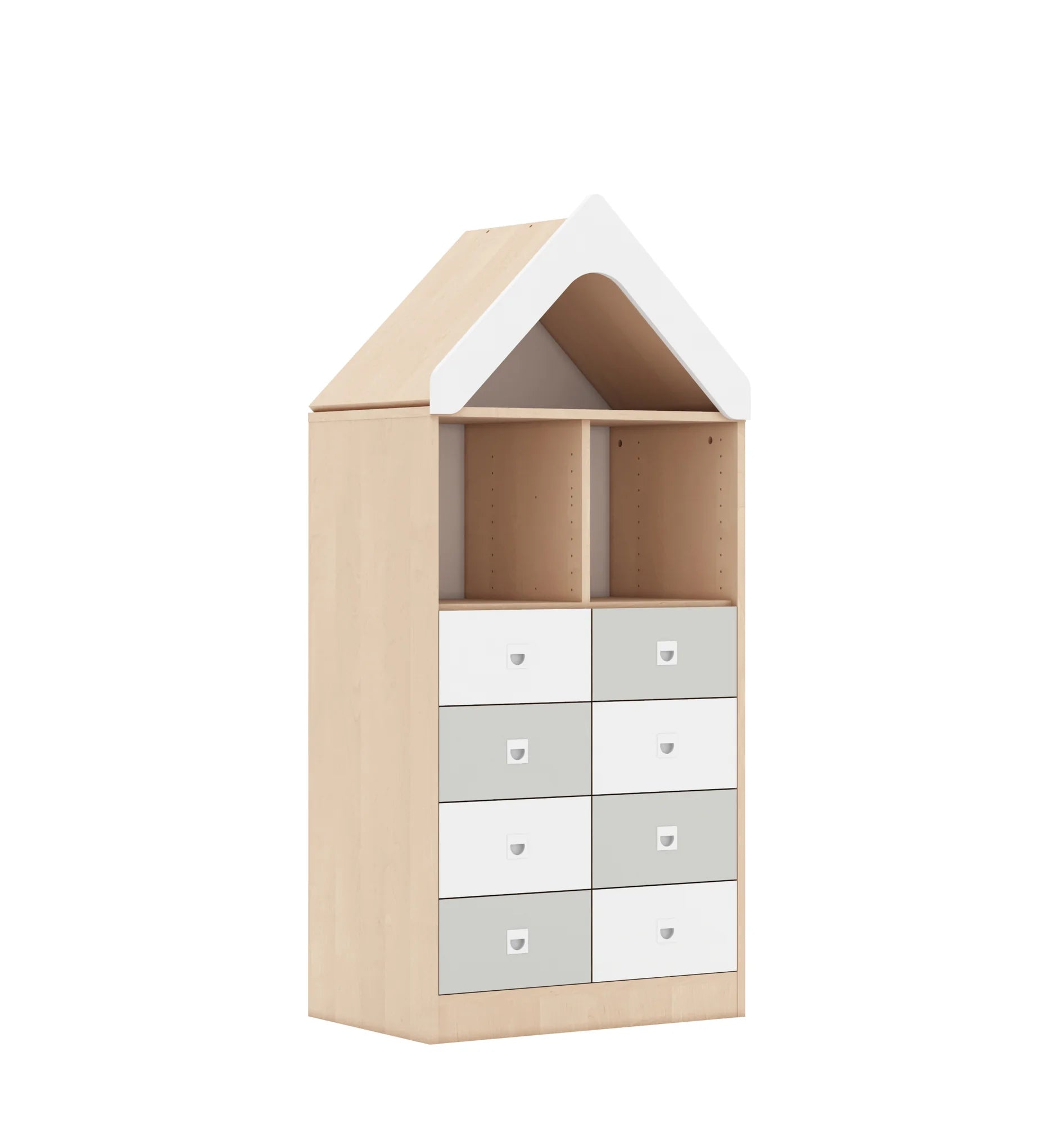 Regał BLOX 70 3PP 8SB z daszkiem 706x466x1575 – brzoza / biały/jasny szary