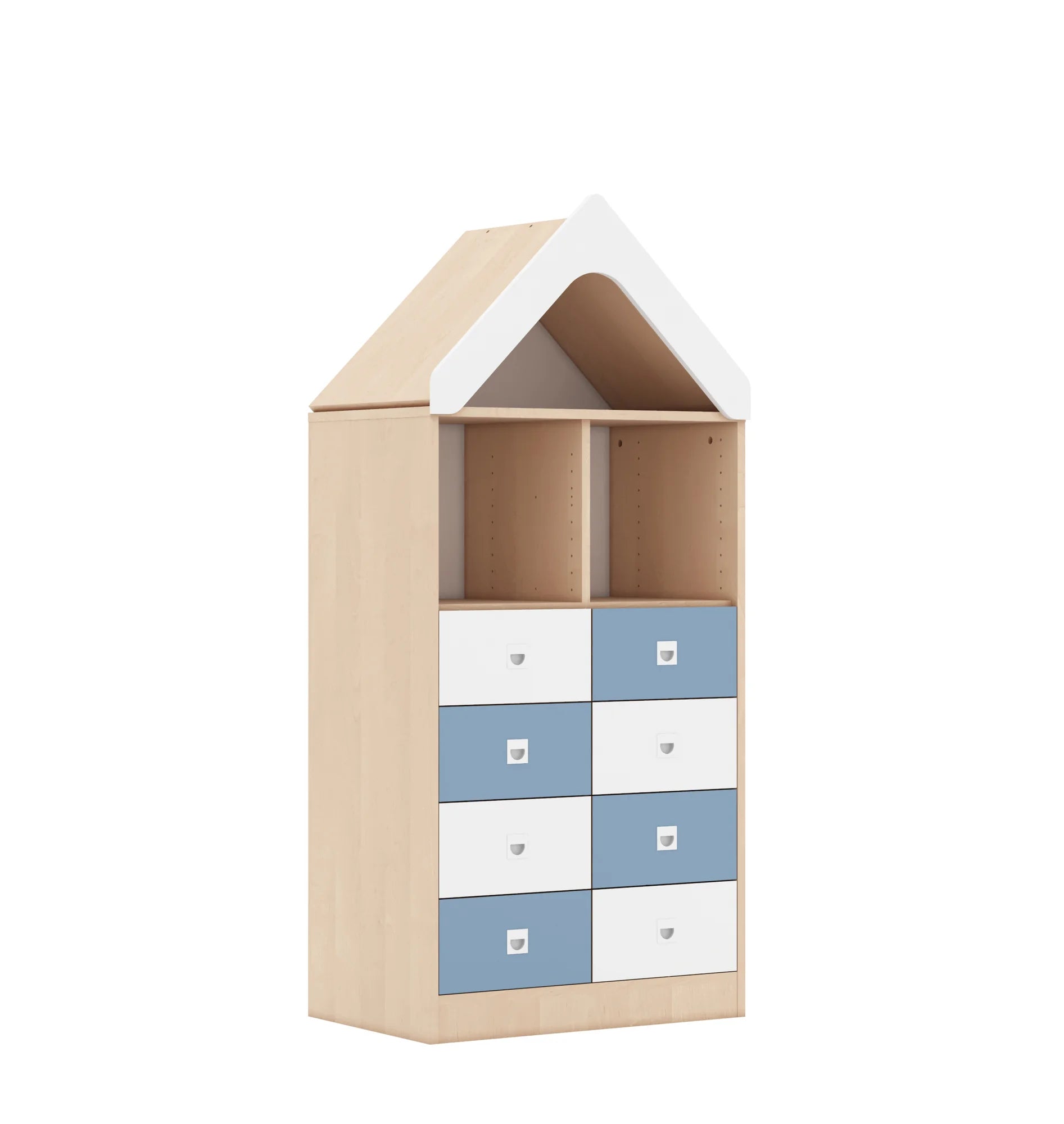 Regał BLOX 70 3PP 8SB z daszkiem 706x466x1575 – brzoza / biały/pastelowy niebieski
