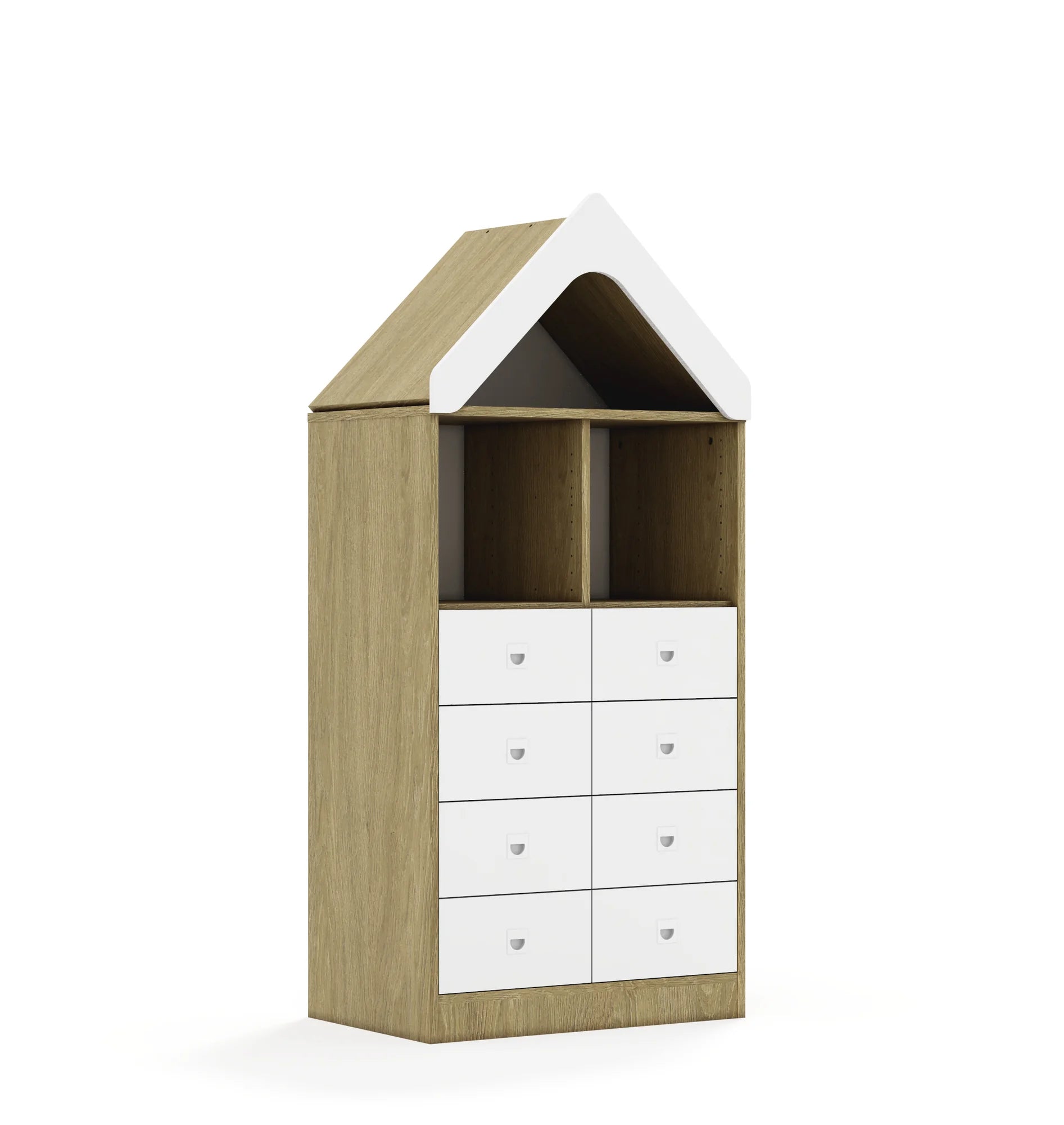 Regał BLOX 70 3PP 8SB z daszkiem 706x466x1575 – dąb / biały