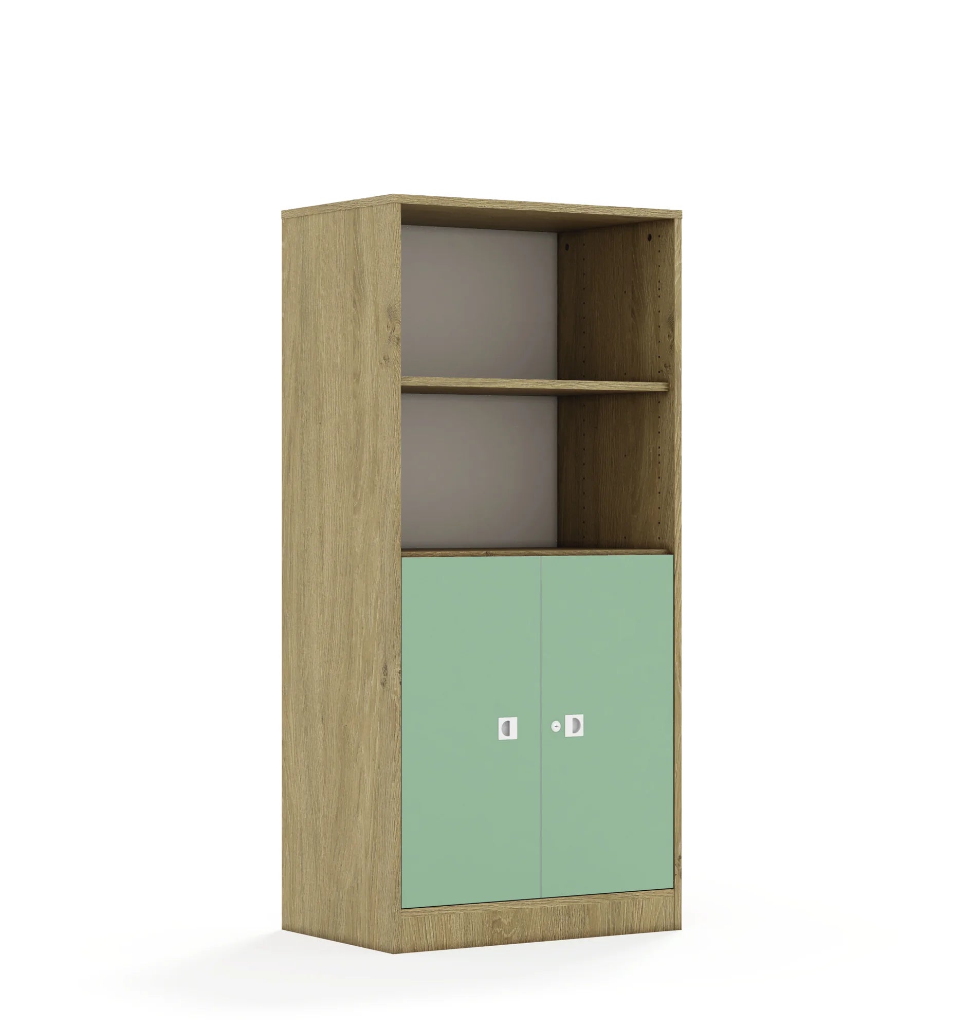 Regał BLOX 70 4P 2F2 706x466x1517 – dąb / pastelowy zielony