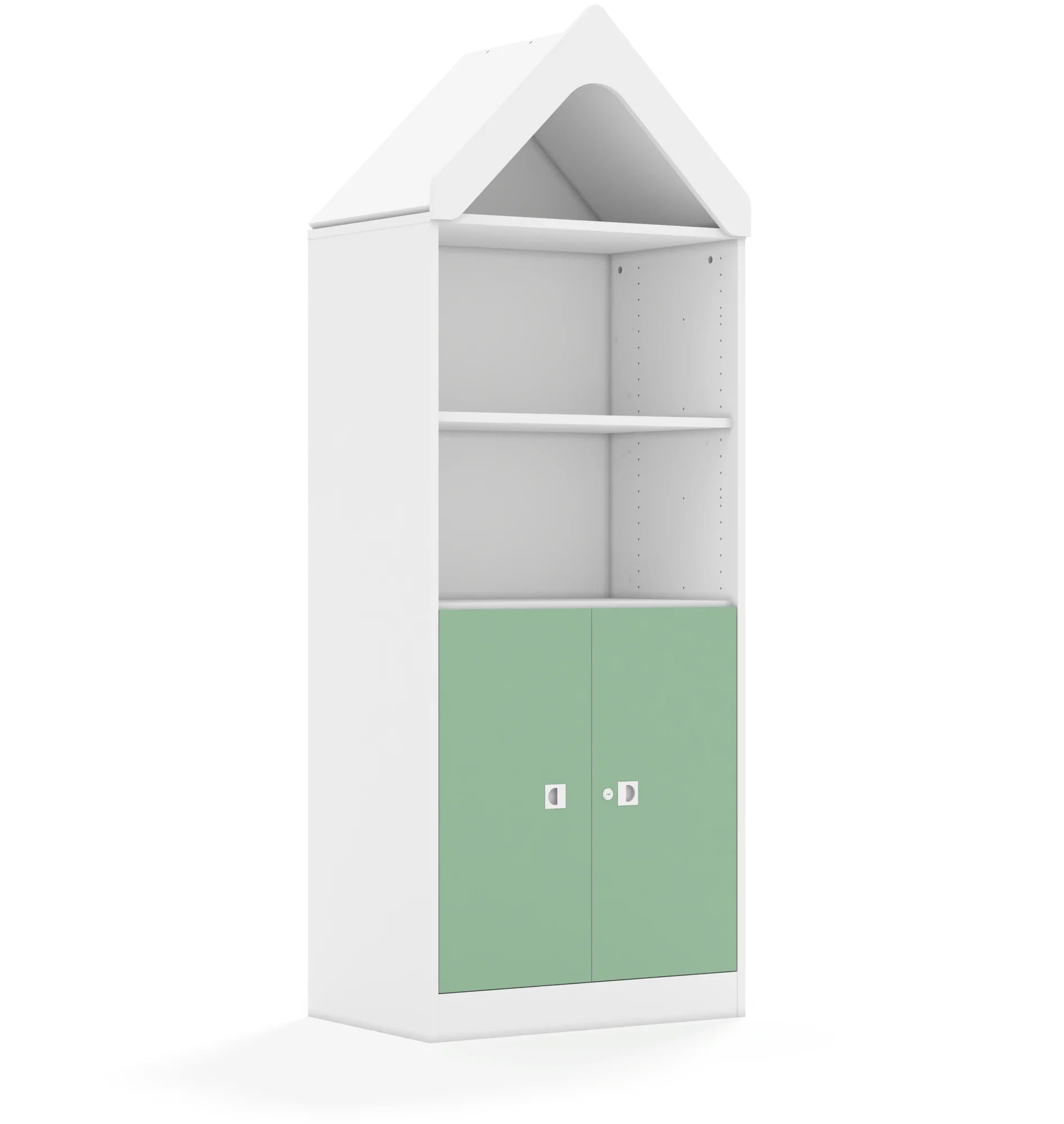 Regał BLOX 70 4P 2F2 z daszkiem 706x466x1927 – biały / pastelowy zielony