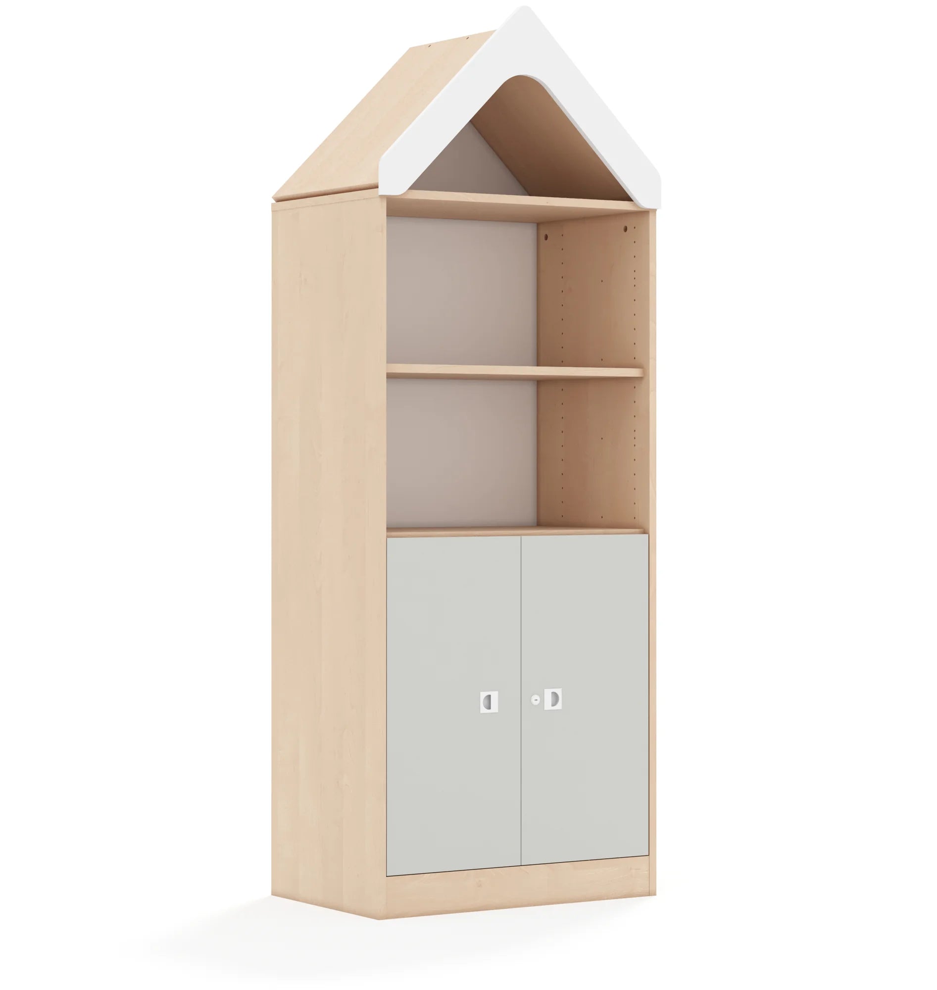 Regał BLOX 70 4P 2F2 z daszkiem 706x466x1927 – brzoza / jasny szary