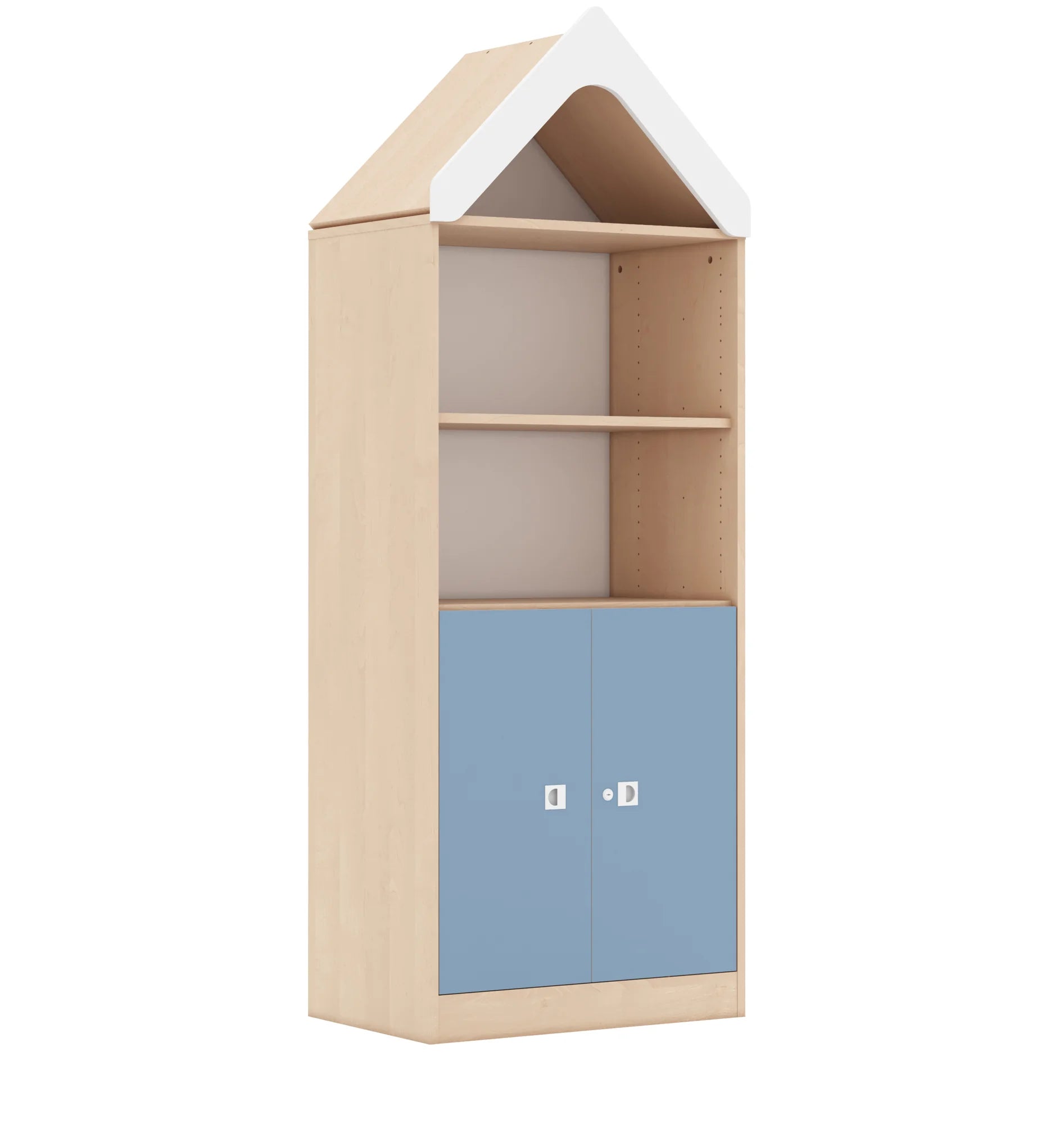 Regał BLOX 70 4P 2F2 z daszkiem 706x466x1927 – brzoza / pastelowy niebieski
