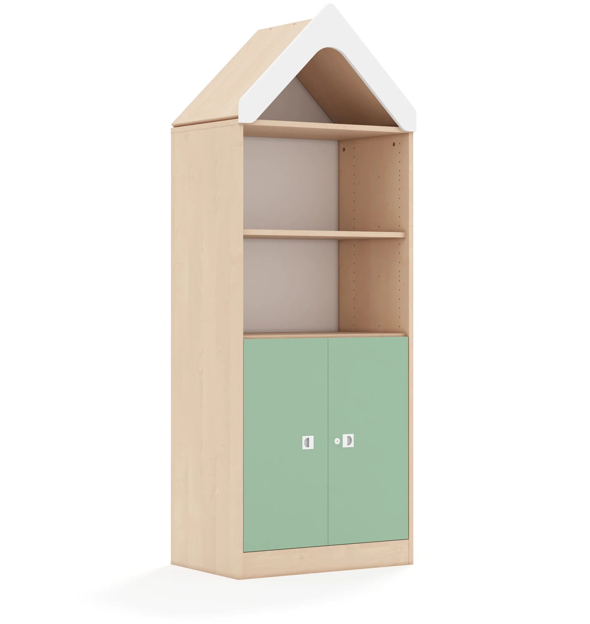 Regał BLOX 70 4P 2F2 z daszkiem 706x466x1927 – brzoza / pastelowy zielony