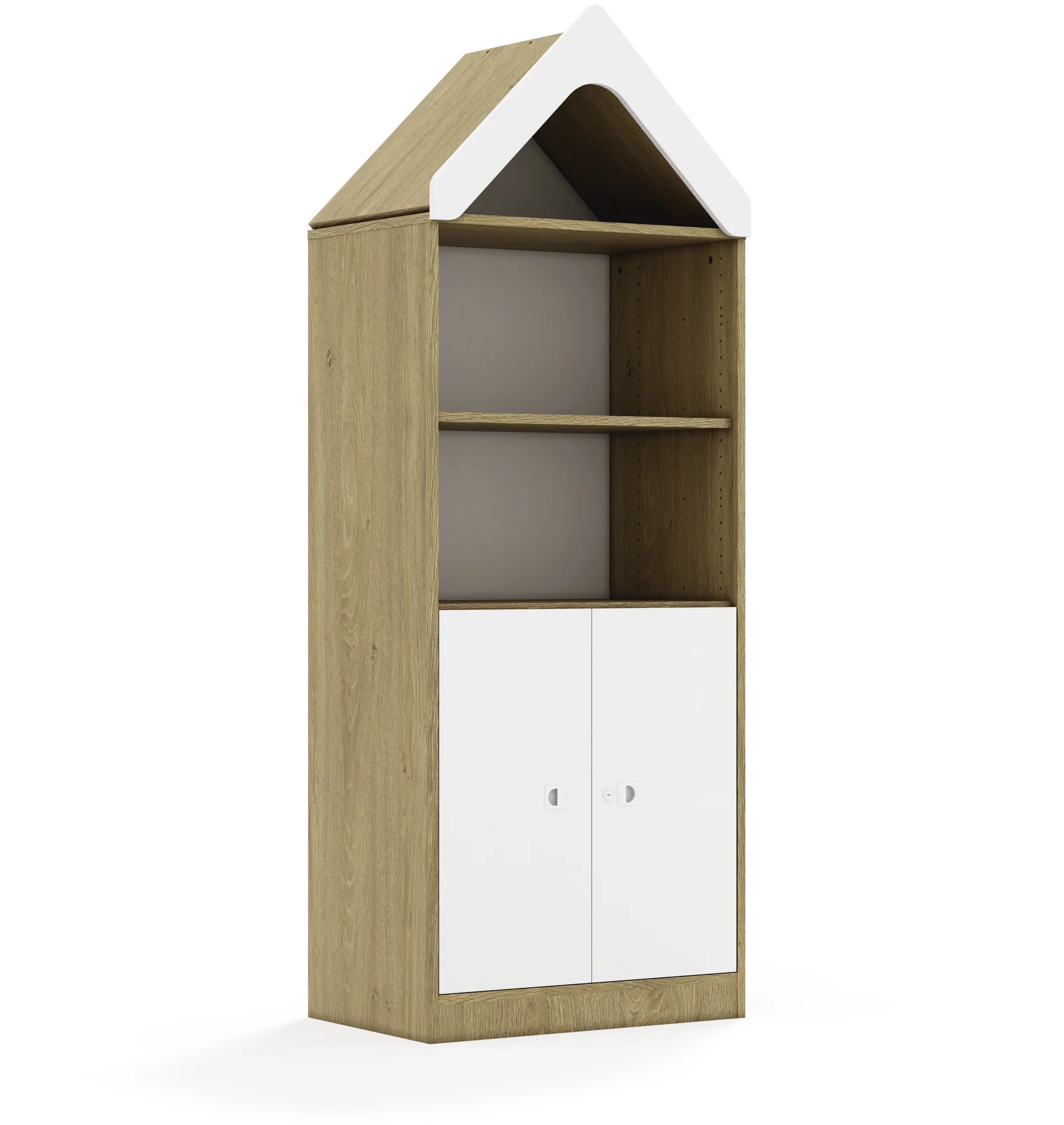 Regał BLOX 70 4P 2F2 z daszkiem 706x466x1927 – dąb / biały