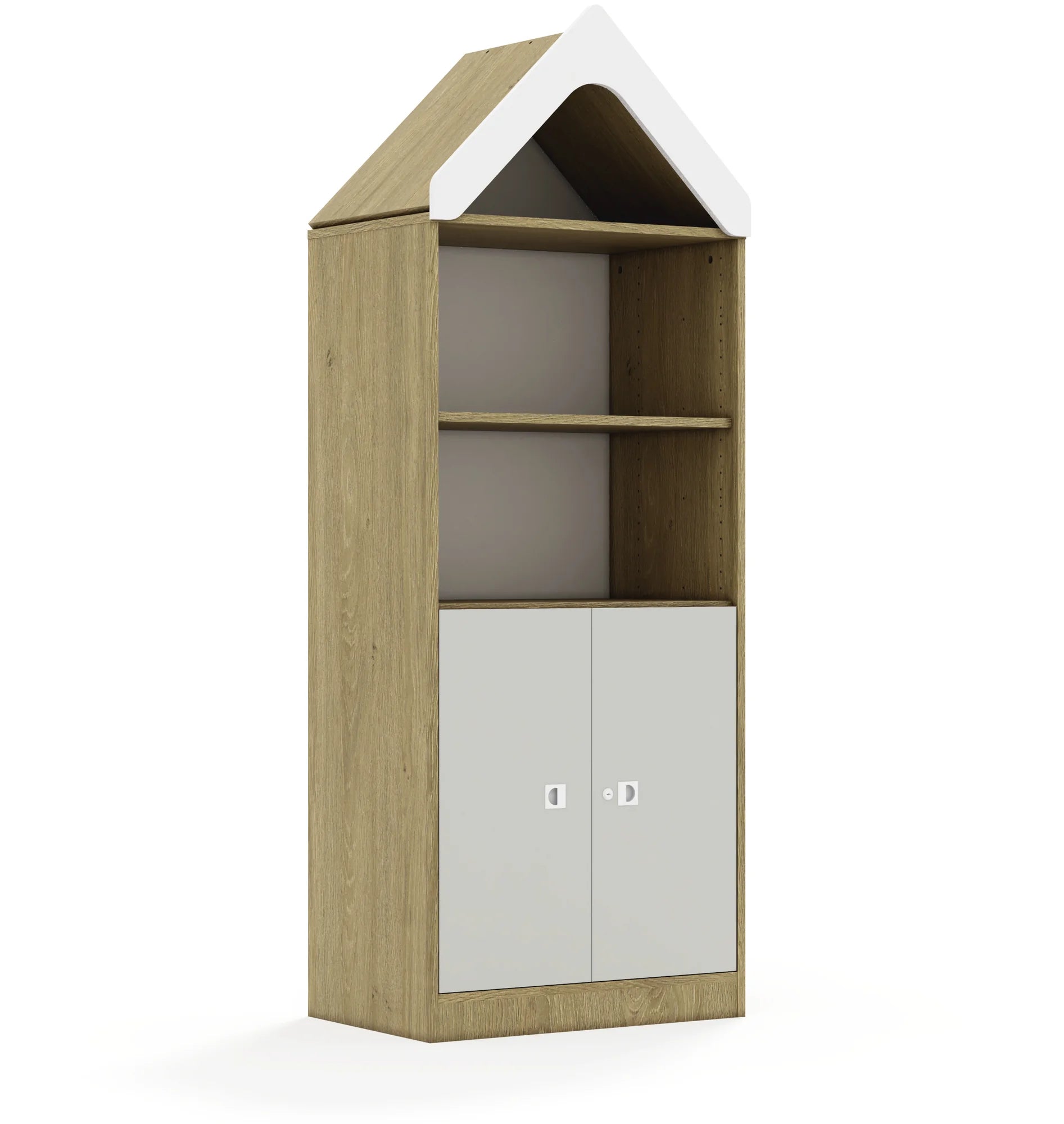 Regał BLOX 70 4P 2F2 z daszkiem 706x466x1927 – dąb / jasny szary