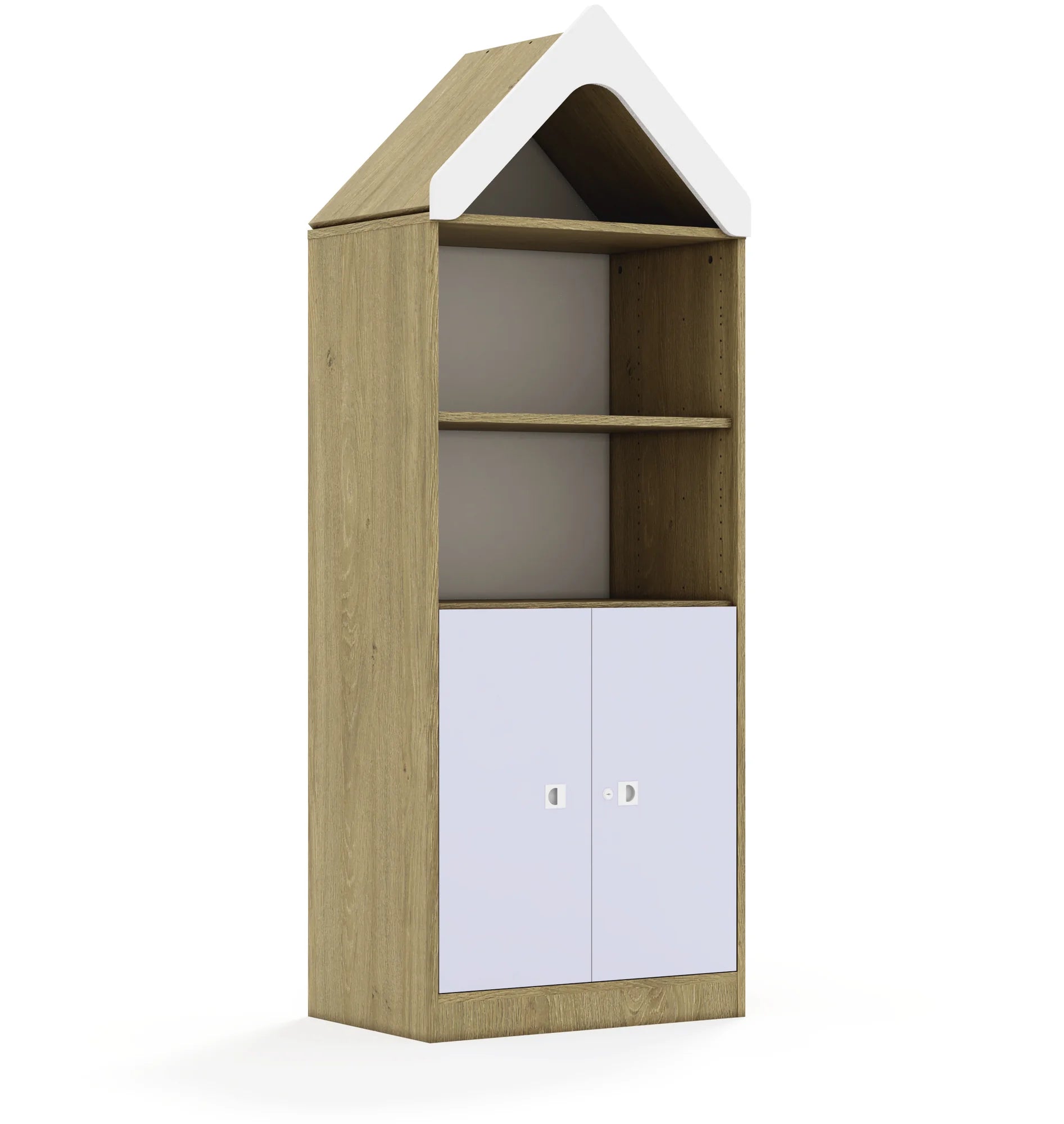 Regał BLOX 70 4P 2F2 z daszkiem 706x466x1927 – dąb / pastelowy fioletowy