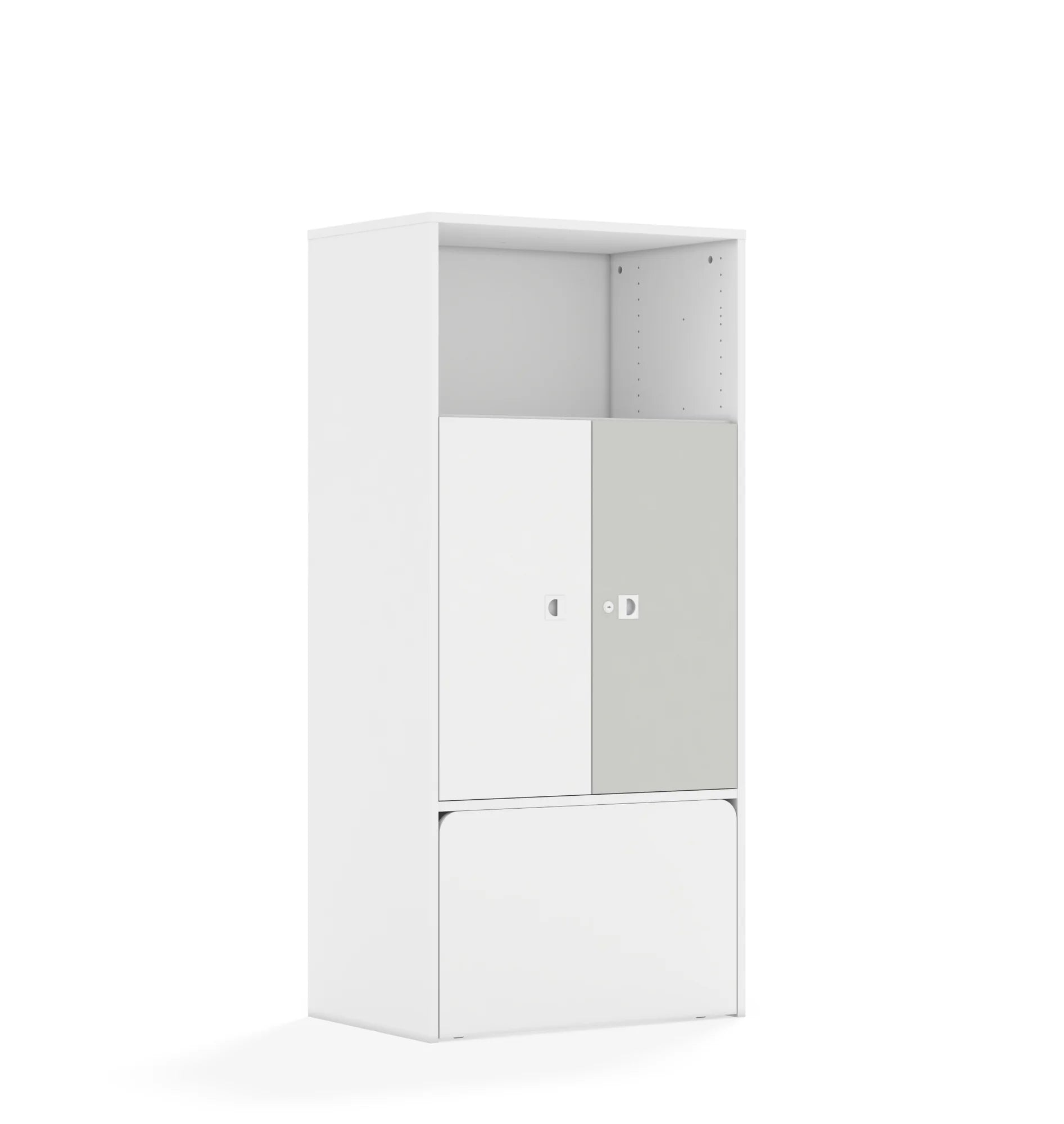 Regał BLOX 70 4P 2F2 ze skrzynią 706x466x1517 – biały / biały/jasny szary