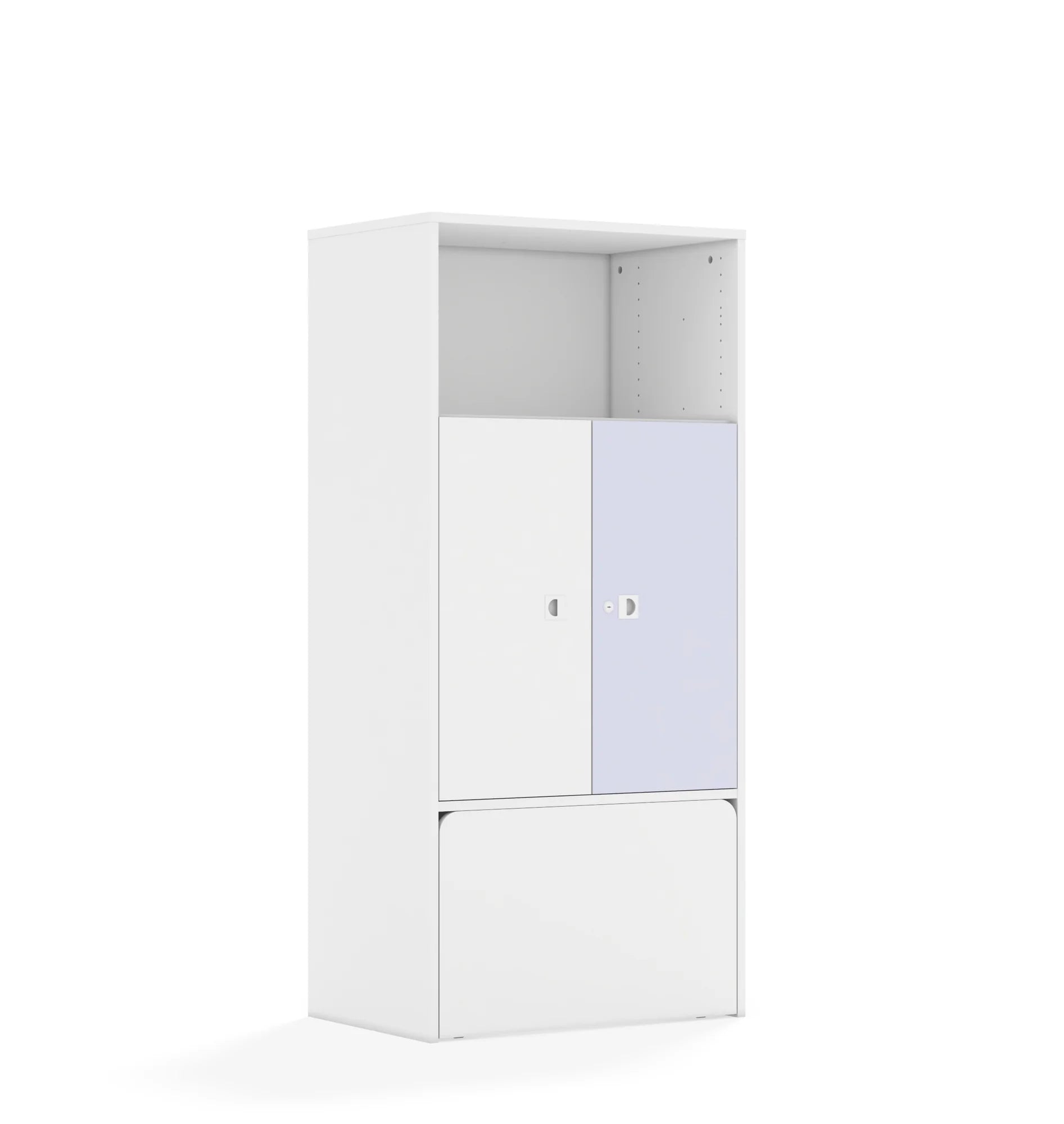 Regał BLOX 70 4P 2F2 ze skrzynią 706x466x1517 – biały / biały/pastelowy fioletowy