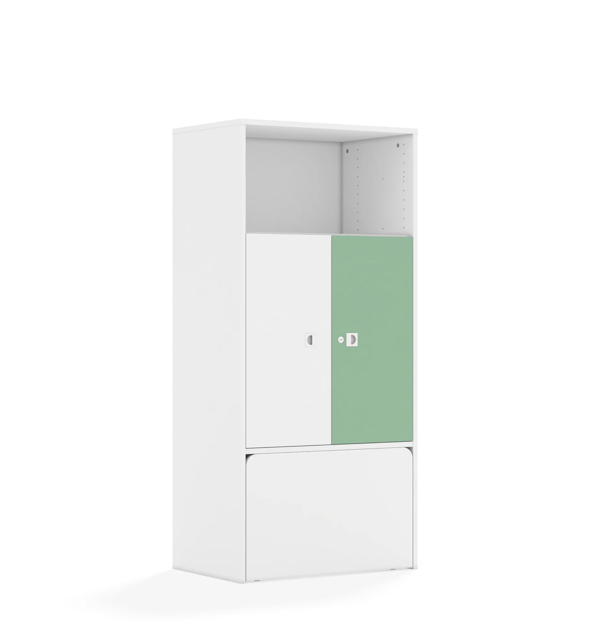 Regał BLOX 70 4P 2F2 ze skrzynią 706x466x1517 – biały / biały/pastelowy zielony