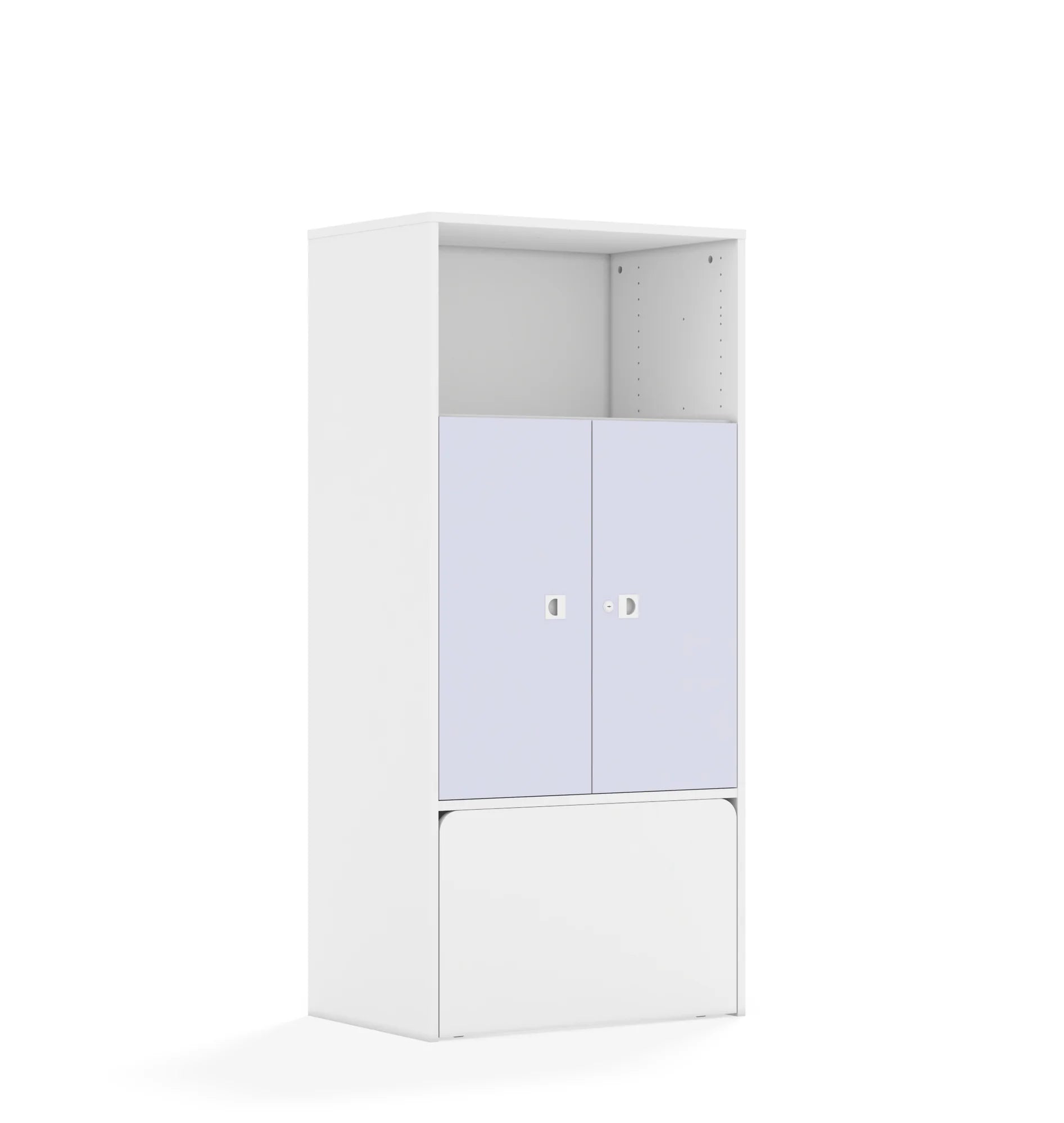 Regał BLOX 70 4P 2F2 ze skrzynią 706x466x1517 – biały / pastelowy fioletowy