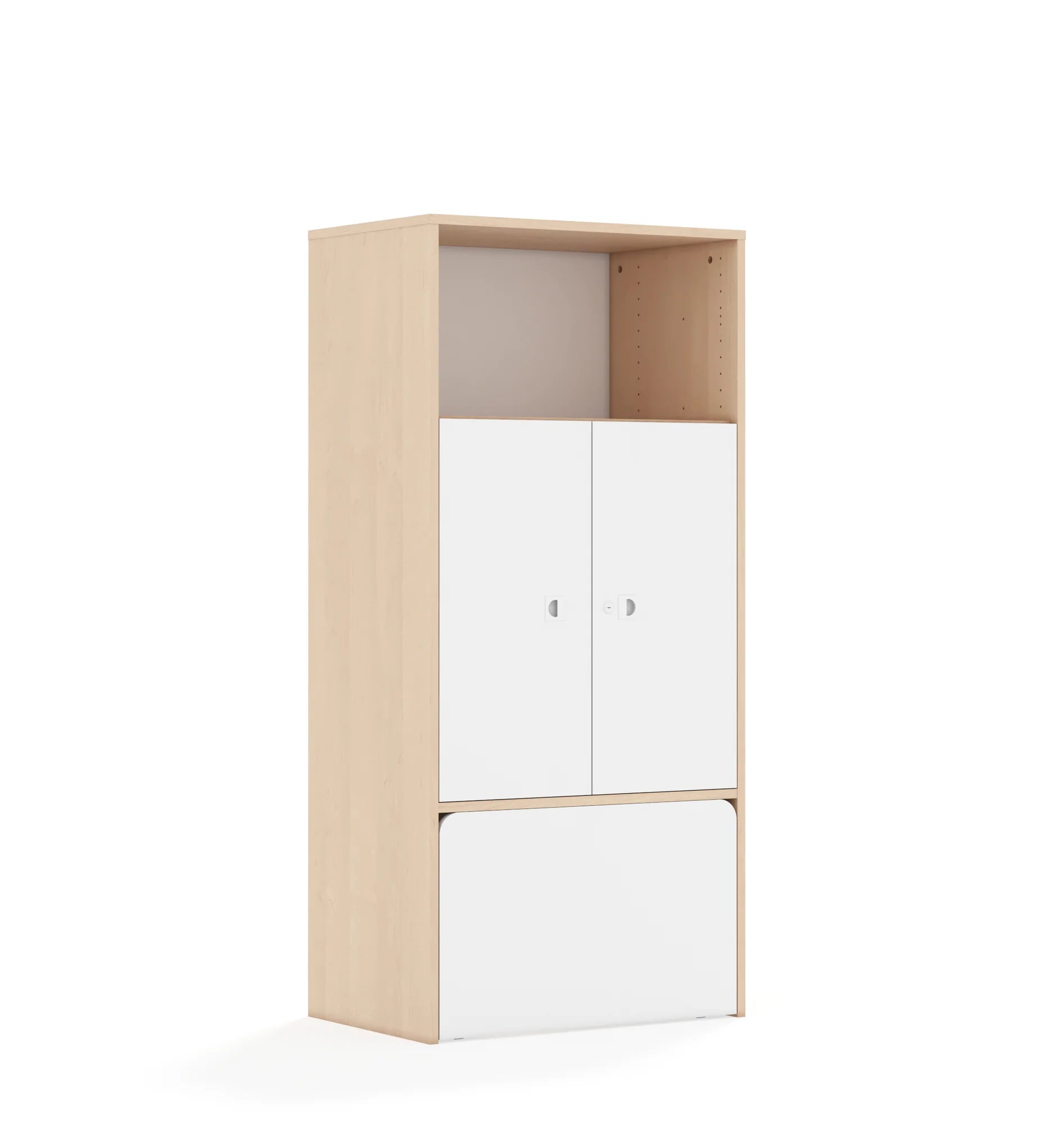 Regał BLOX 70 4P 2F2 ze skrzynią 706x466x1517 – brzoza / biały