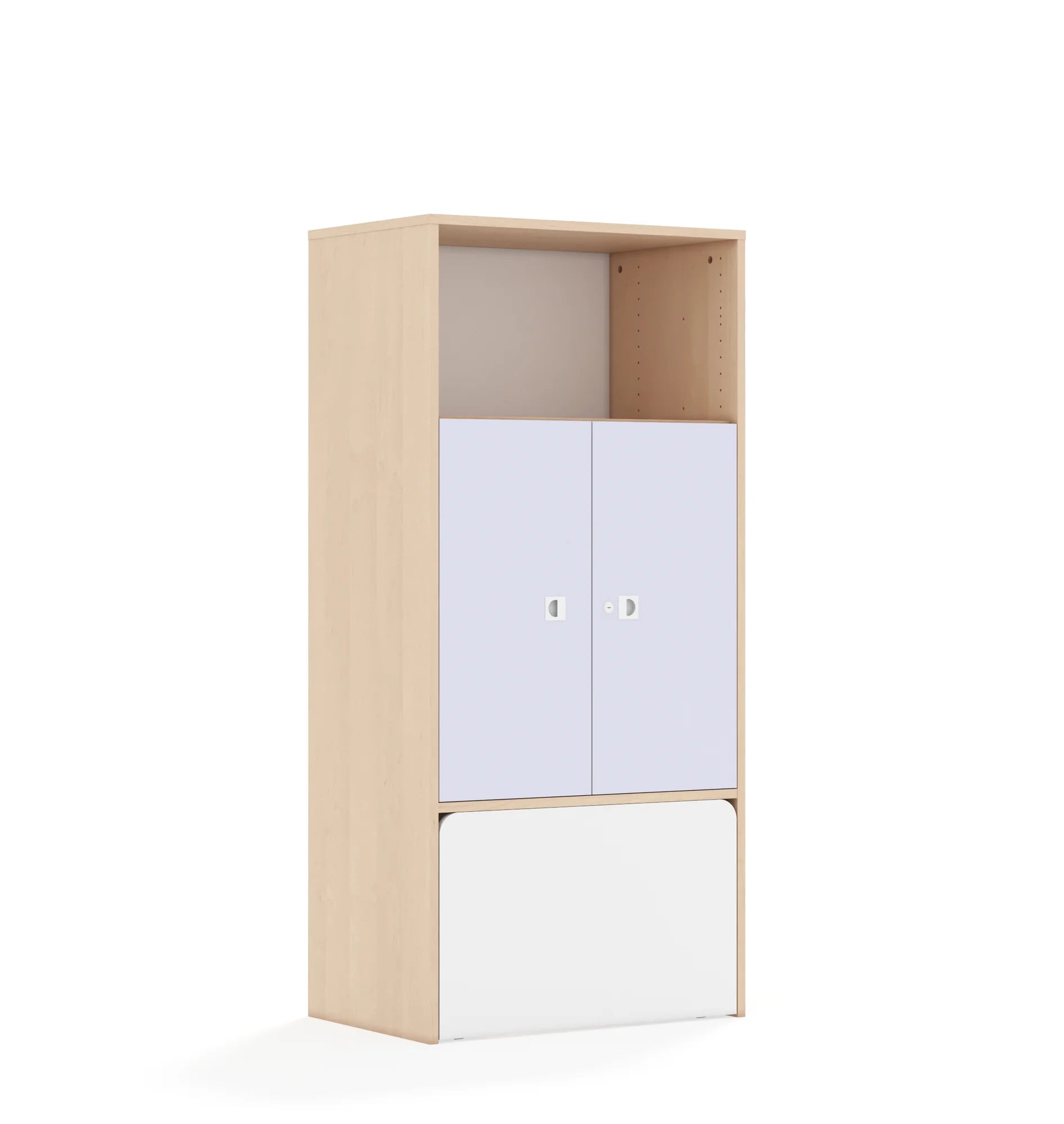 Regał BLOX 70 4P 2F2 ze skrzynią 706x466x1517 – brzoza / pastelowy fioletowy