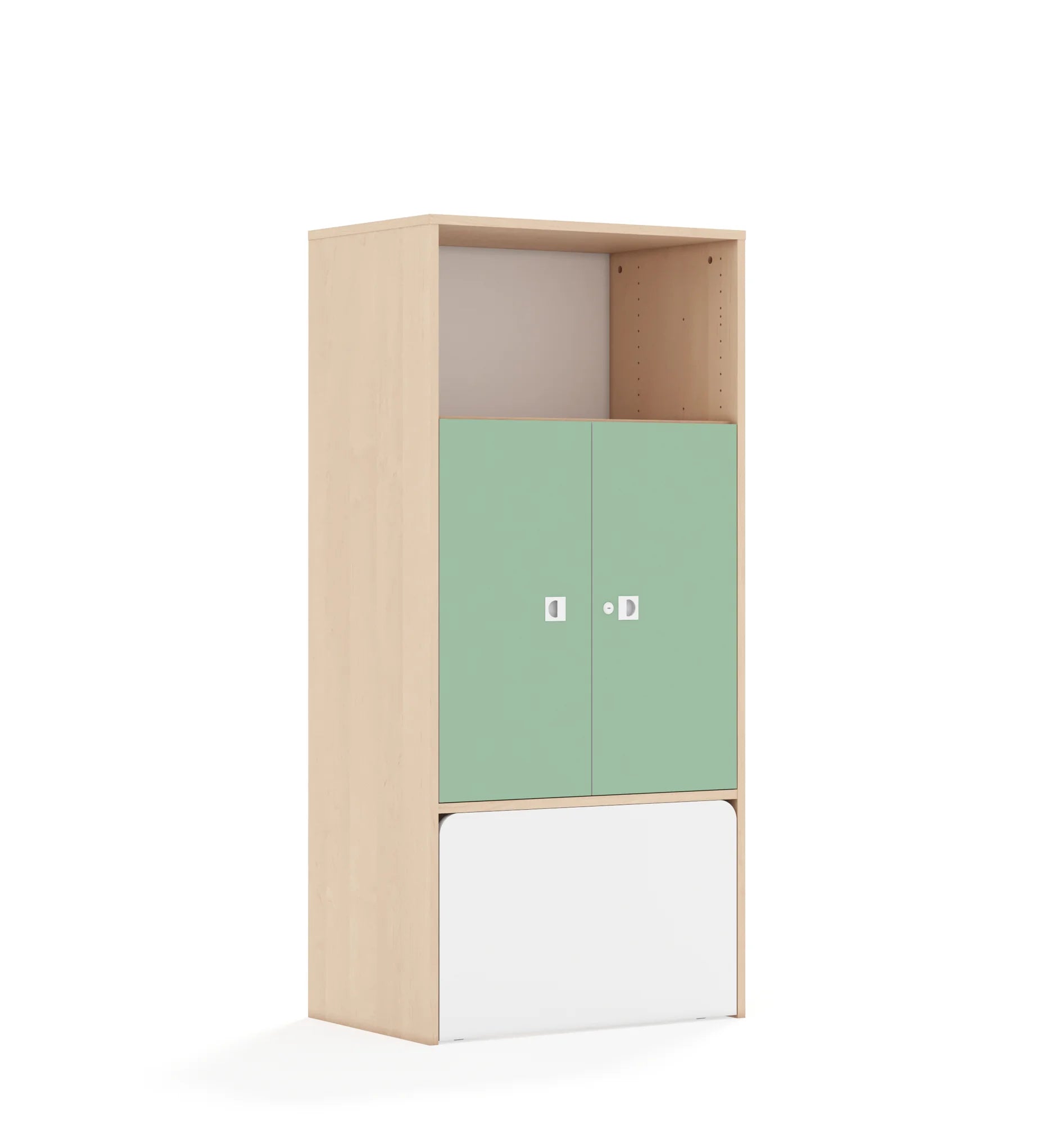 Regał BLOX 70 4P 2F2 ze skrzynią 706x466x1517 – brzoza / pastelowy zielony