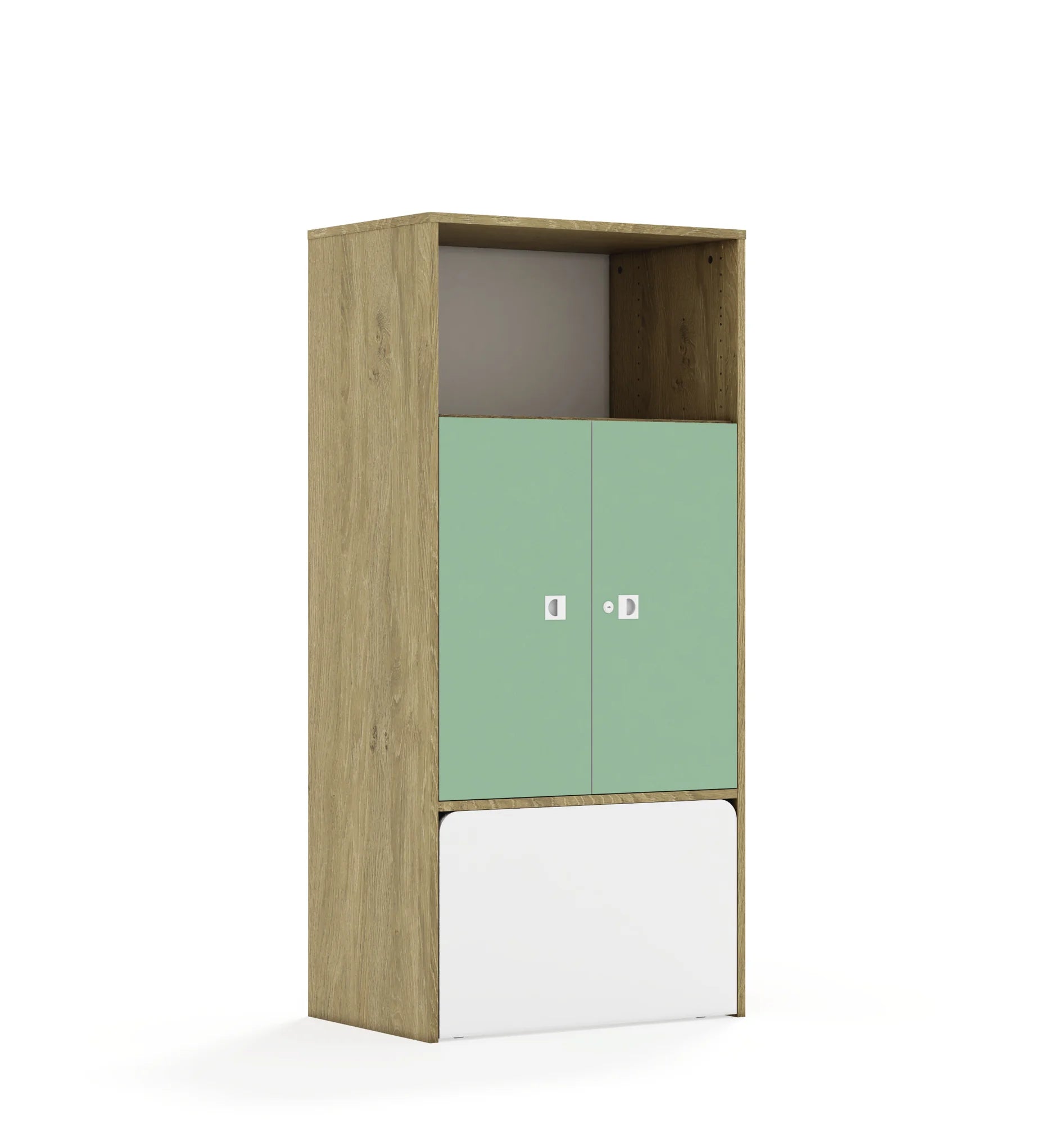 Regał BLOX 70 4P 2F2 ze skrzynią 706x466x1517 – dąb / pastelowy zielony