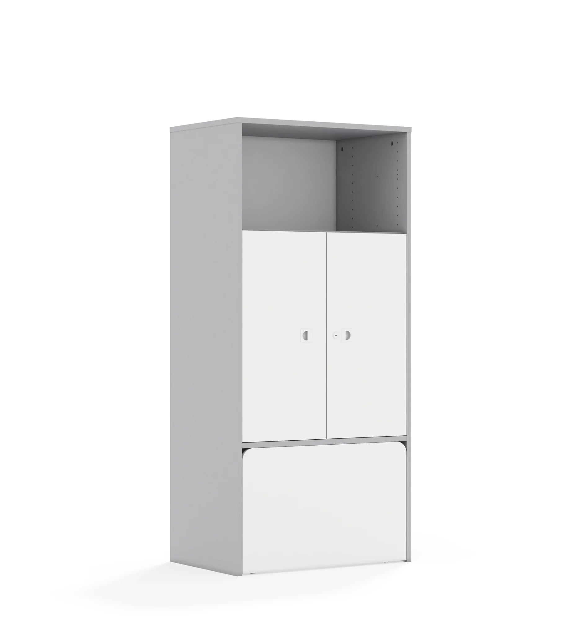 Regał BLOX 70 4P 2F2 ze skrzynią 706x466x1517 – szary / biały