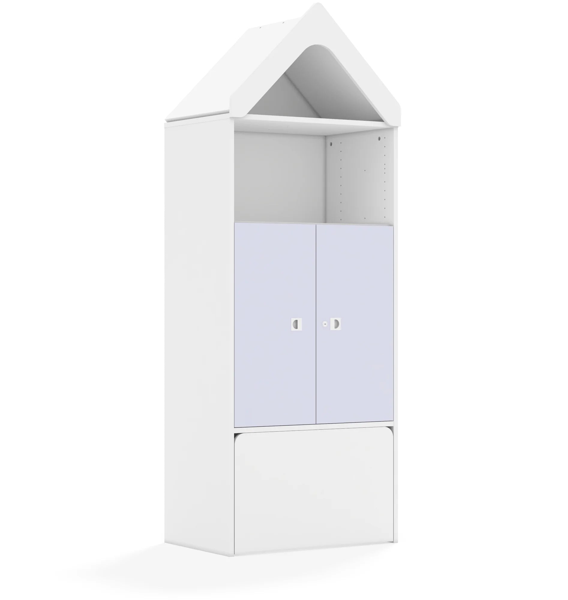 Regał BLOX 70 4P 2F2 ze skrzynią i daszkiem 706x466x1927 – biały / pastelowy fioletowy