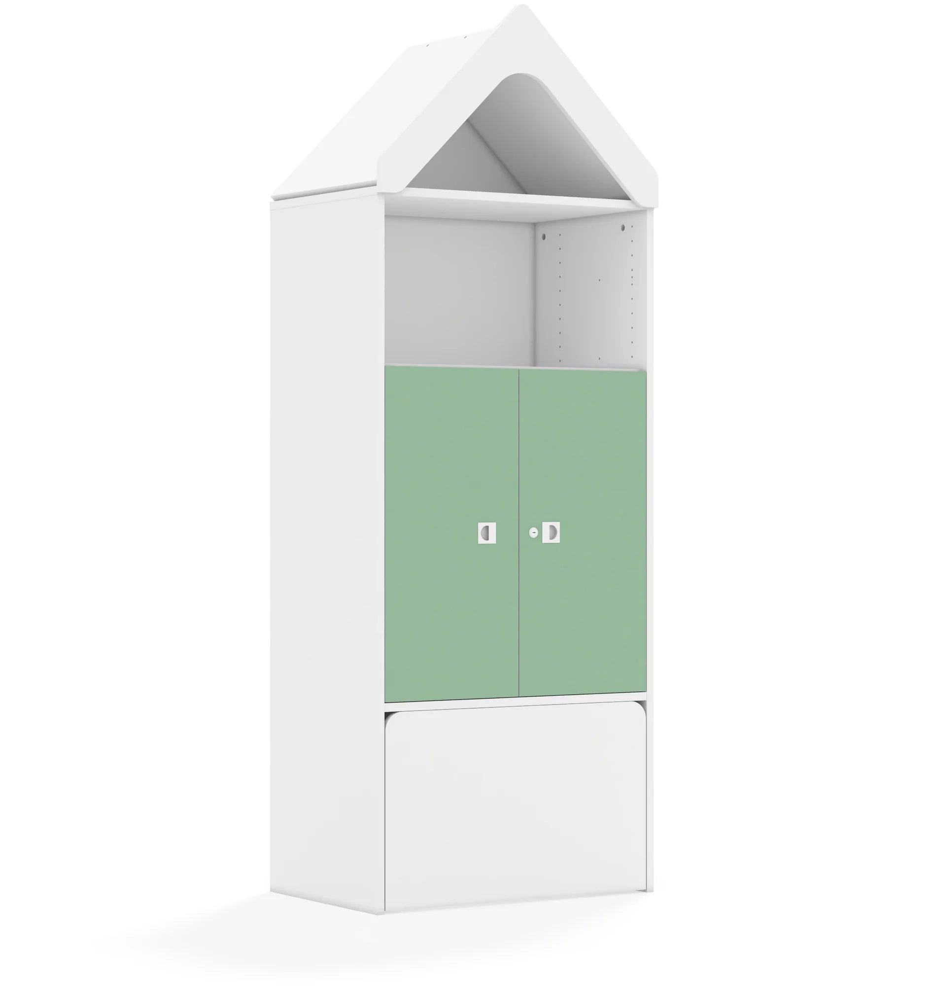Regał BLOX 70 4P 2F2 ze skrzynią i daszkiem 706x466x1927 – biały / pastelowy zielony