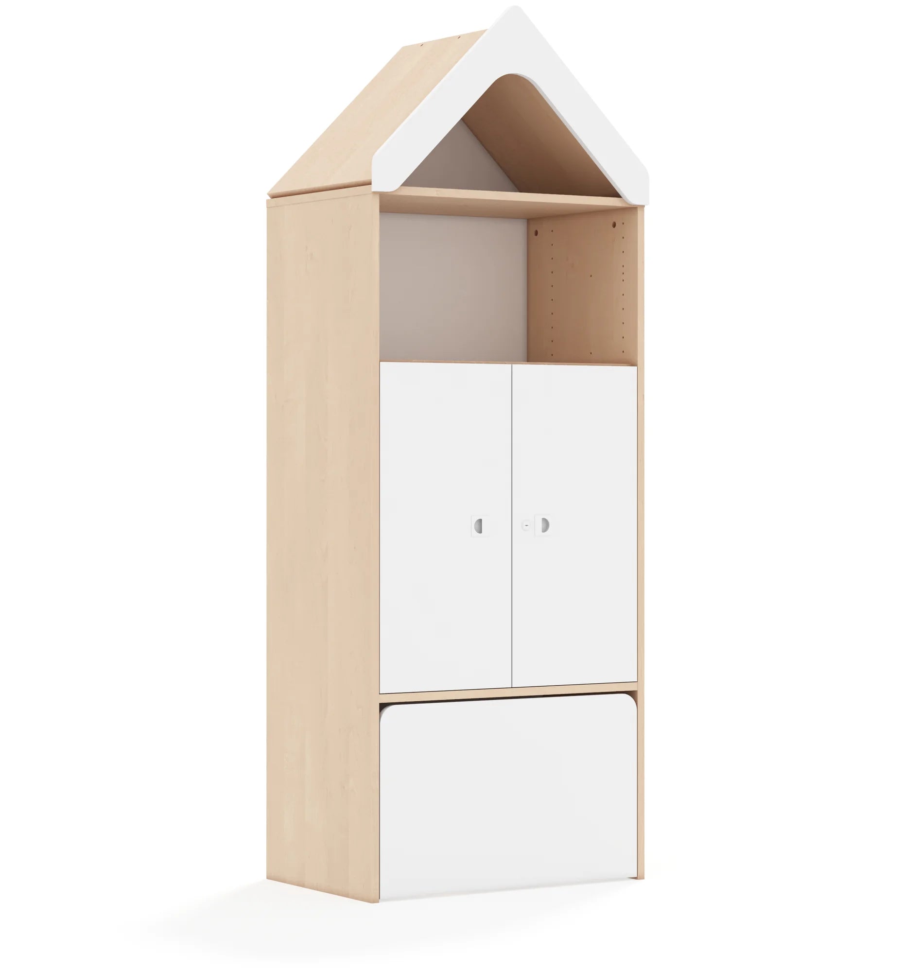 Regał BLOX 70 4P 2F2 ze skrzynią i daszkiem 706x466x1927 – brzoza / biały