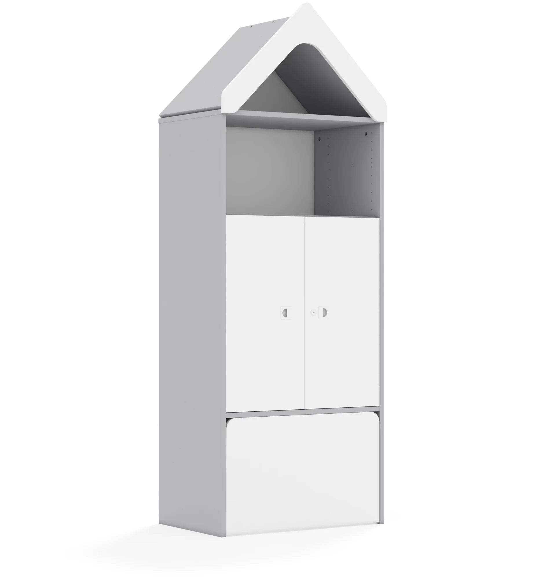 Regał BLOX 70 4P 2F2 ze skrzynią i daszkiem 706x466x1927 – szary / biały