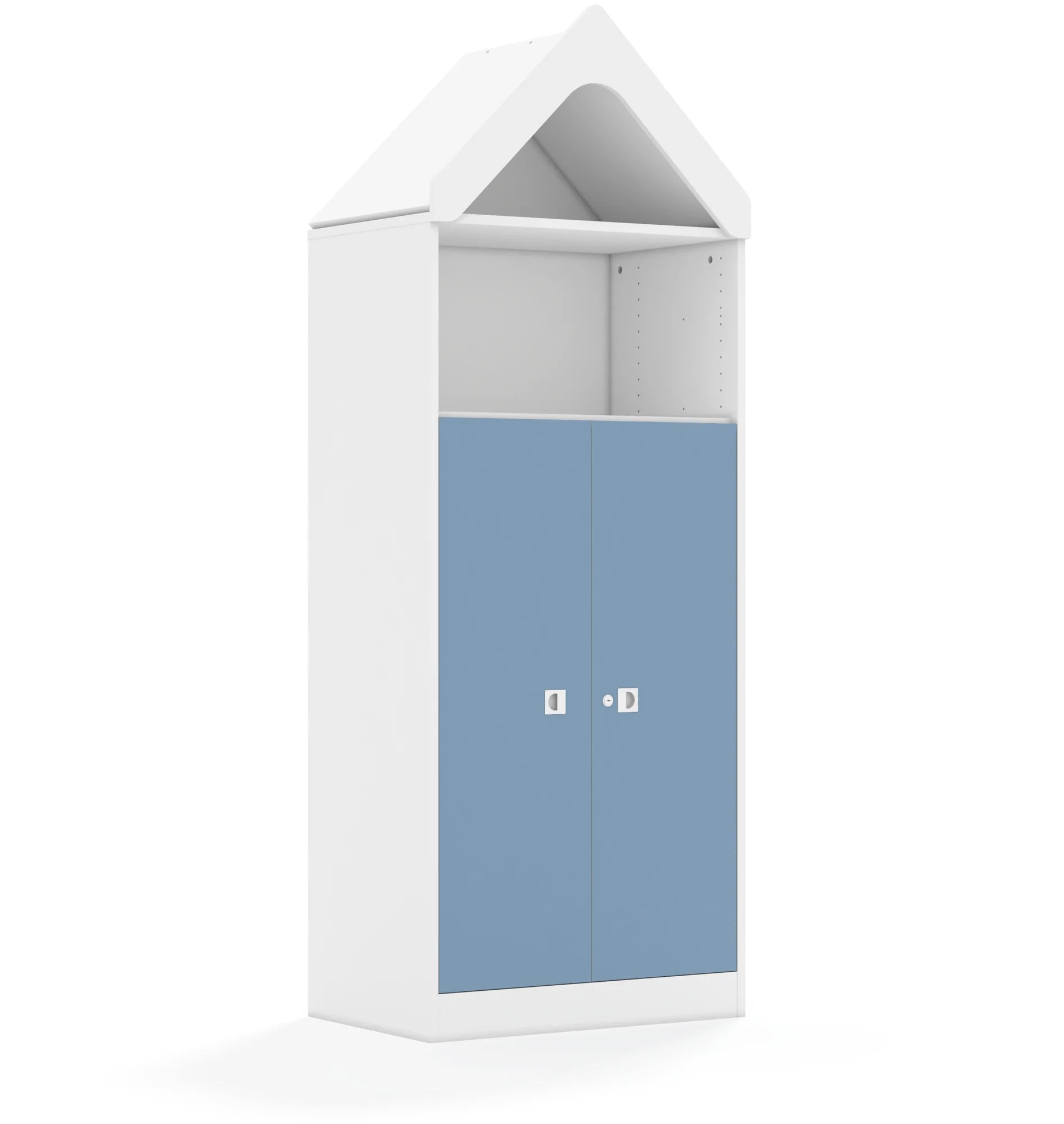 Regał BLOX 70 4P 2F3 z daszkiem 706x466x1927 – biały / pastelowy niebieski