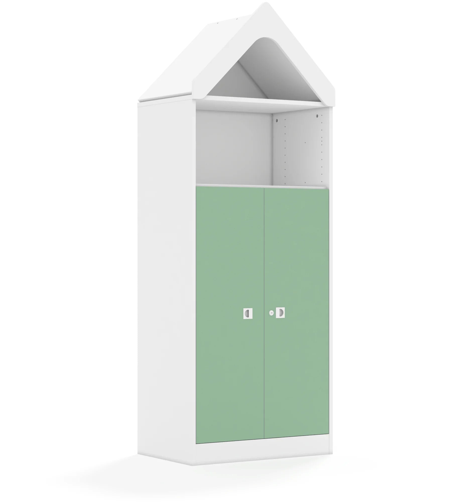 Regał BLOX 70 4P 2F3 z daszkiem 706x466x1927 – biały / pastelowy zielony