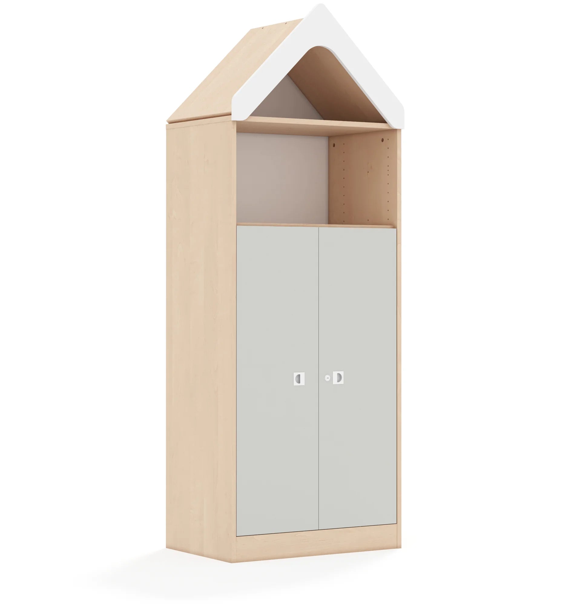Regał BLOX 70 4P 2F3 z daszkiem 706x466x1927 – brzoza / jasny szary