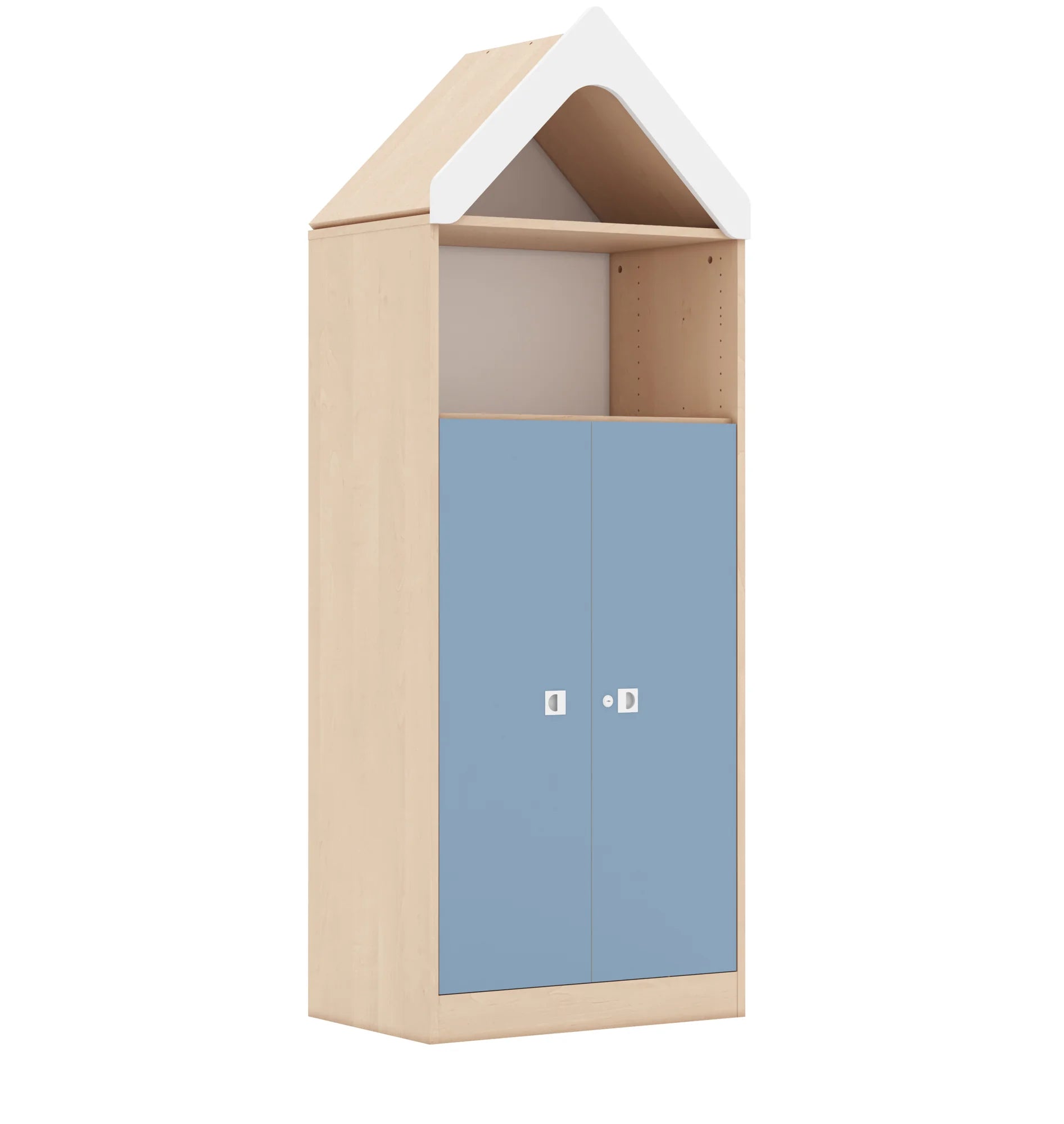 Regał BLOX 70 4P 2F3 z daszkiem 706x466x1927 – brzoza / pastelowy niebieski