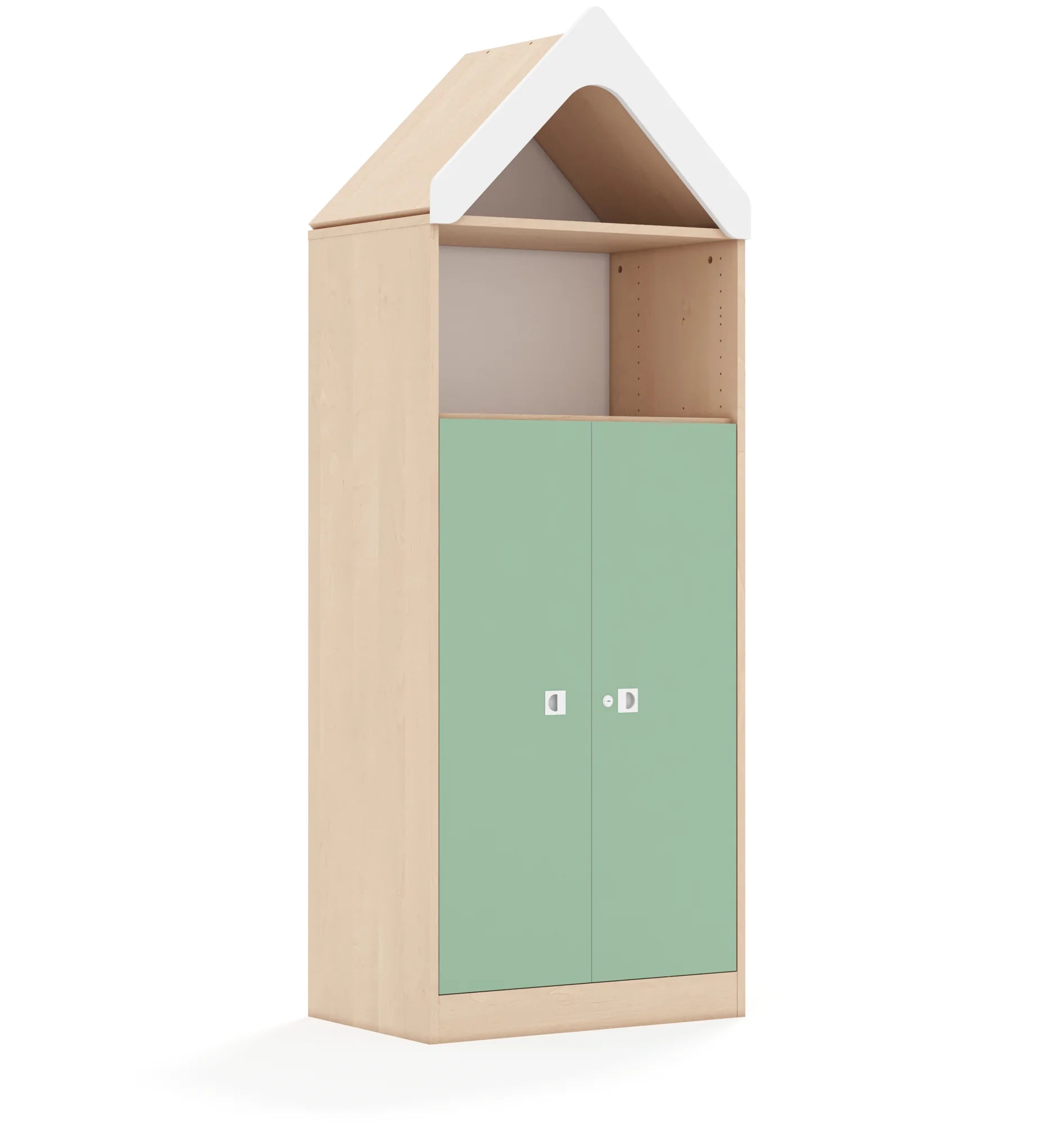 Regał BLOX 70 4P 2F3 z daszkiem 706x466x1927 – brzoza / pastelowy zielony