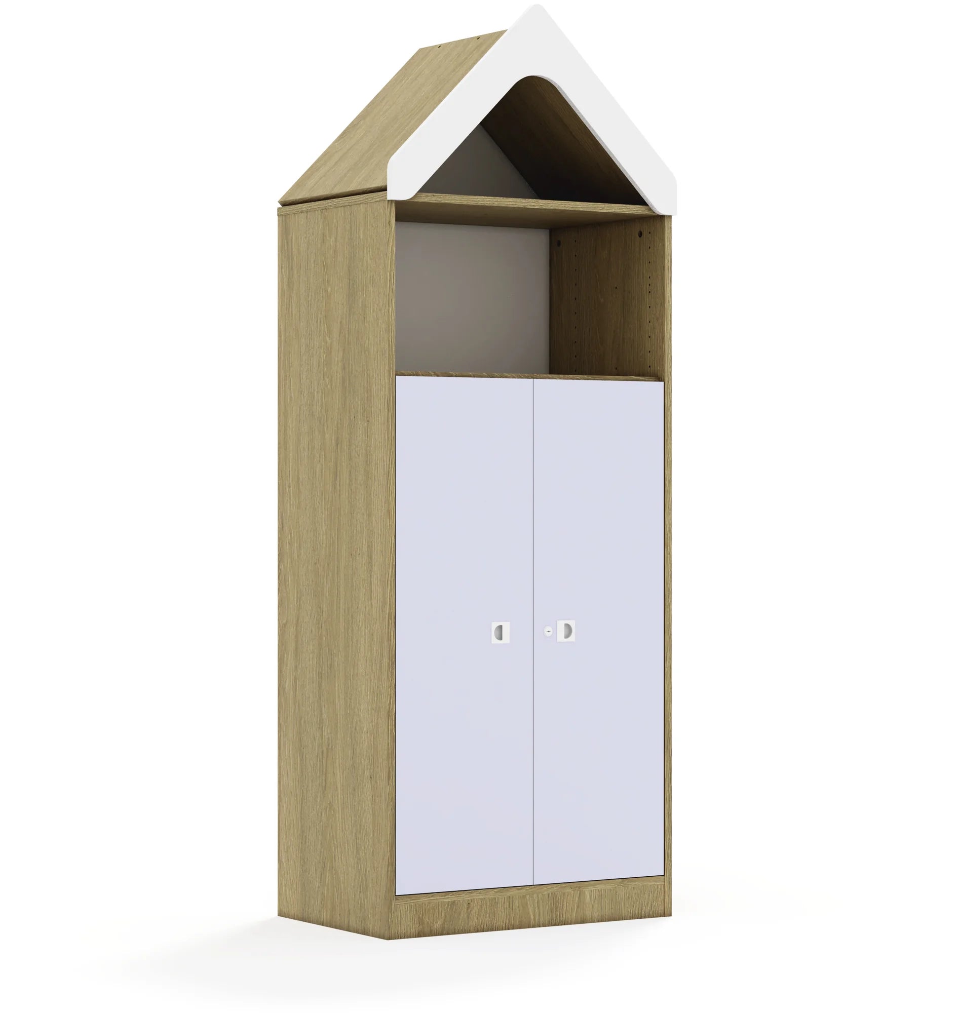 Regał BLOX 70 4P 2F3 z daszkiem 706x466x1927 – dąb / pastelowy fioletowy