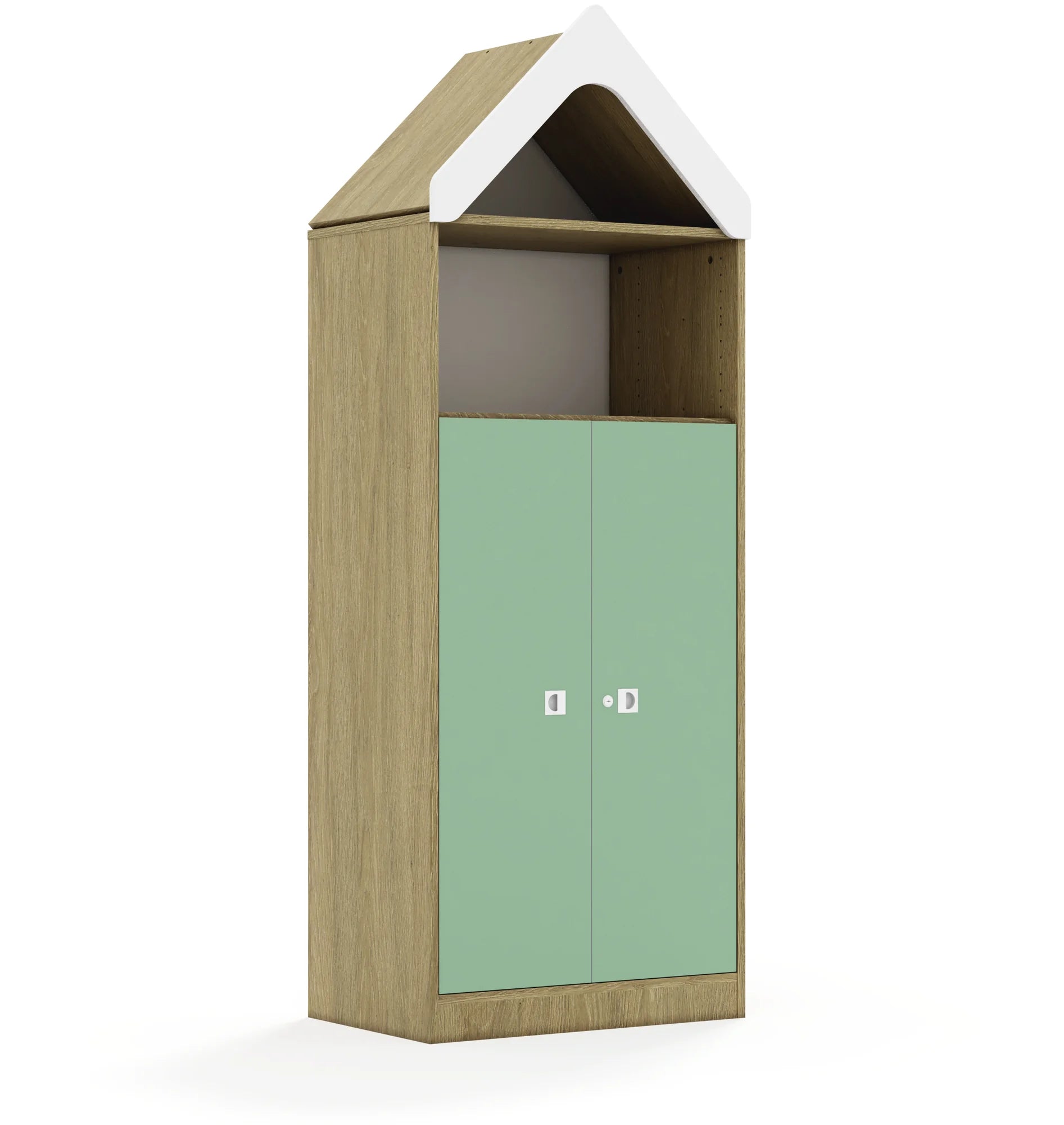 Regał BLOX 70 4P 2F3 z daszkiem 706x466x1927 – dąb / pastelowy zielony