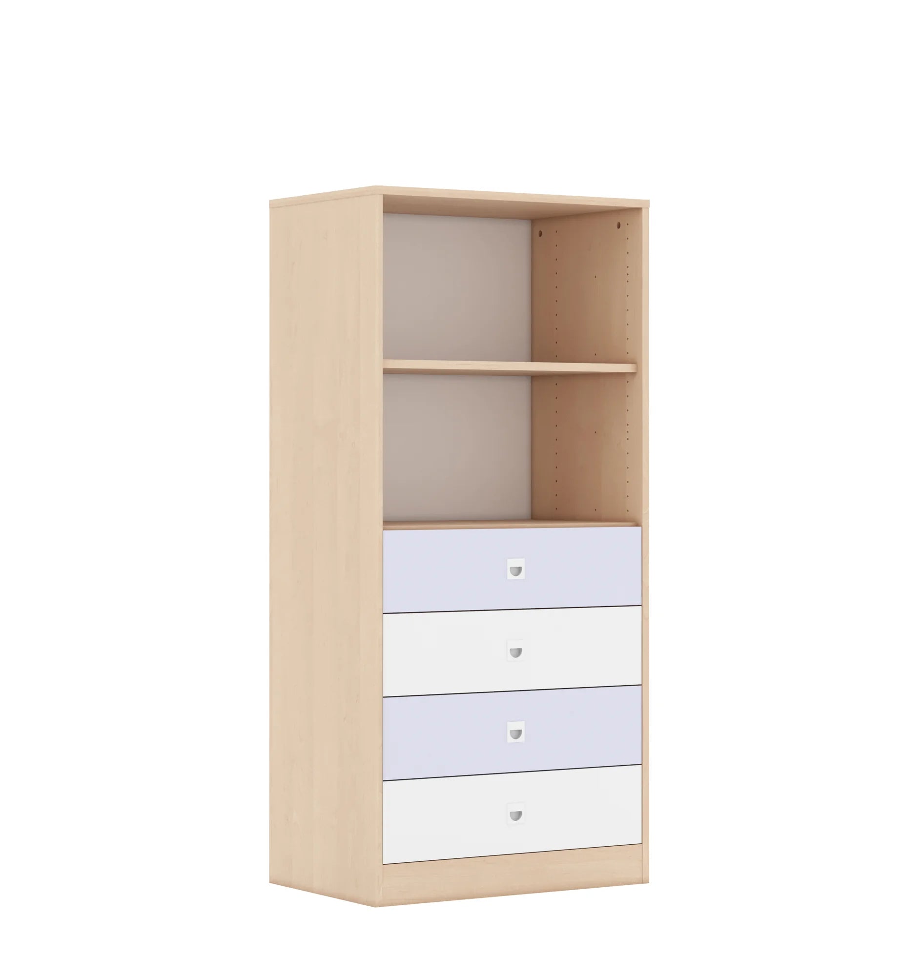 Regał BLOX 70 4P 4S 706x466x1517 – brzoza / biały/pastelowy fioletowy