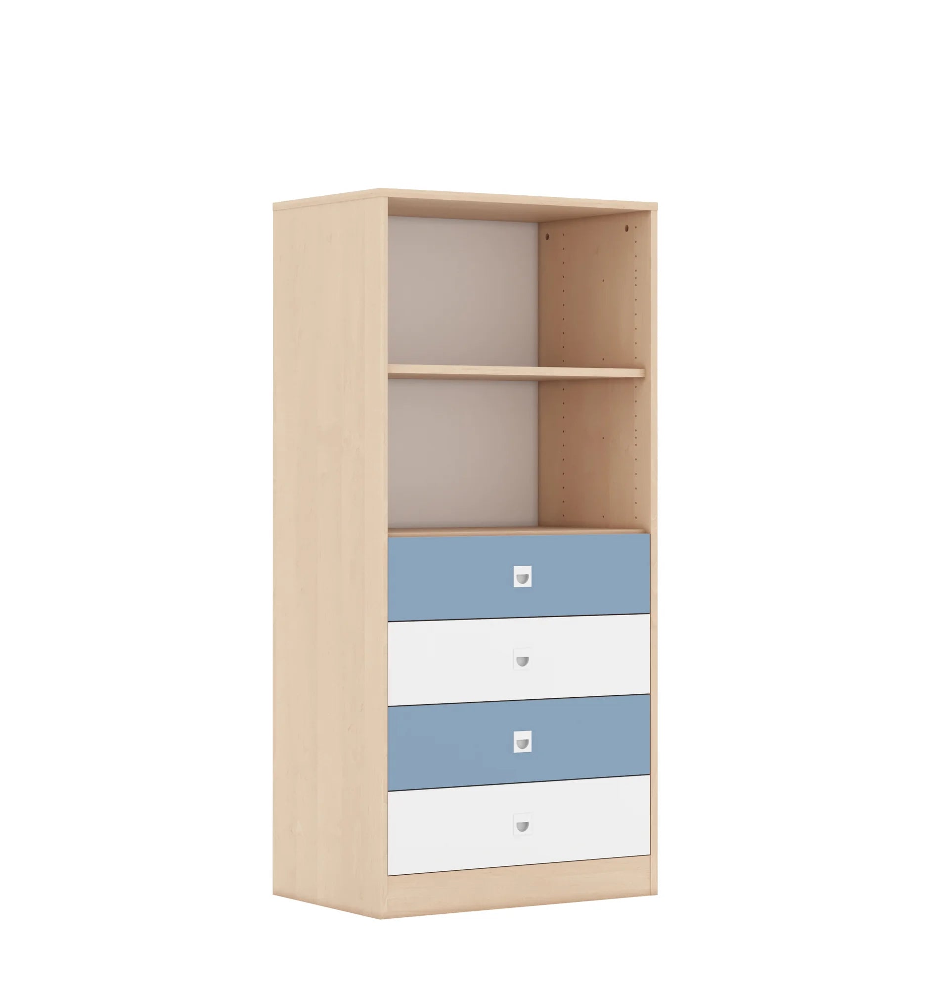 Regał BLOX 70 4P 4S 706x466x1517 – brzoza / biały/pastelowy niebieski