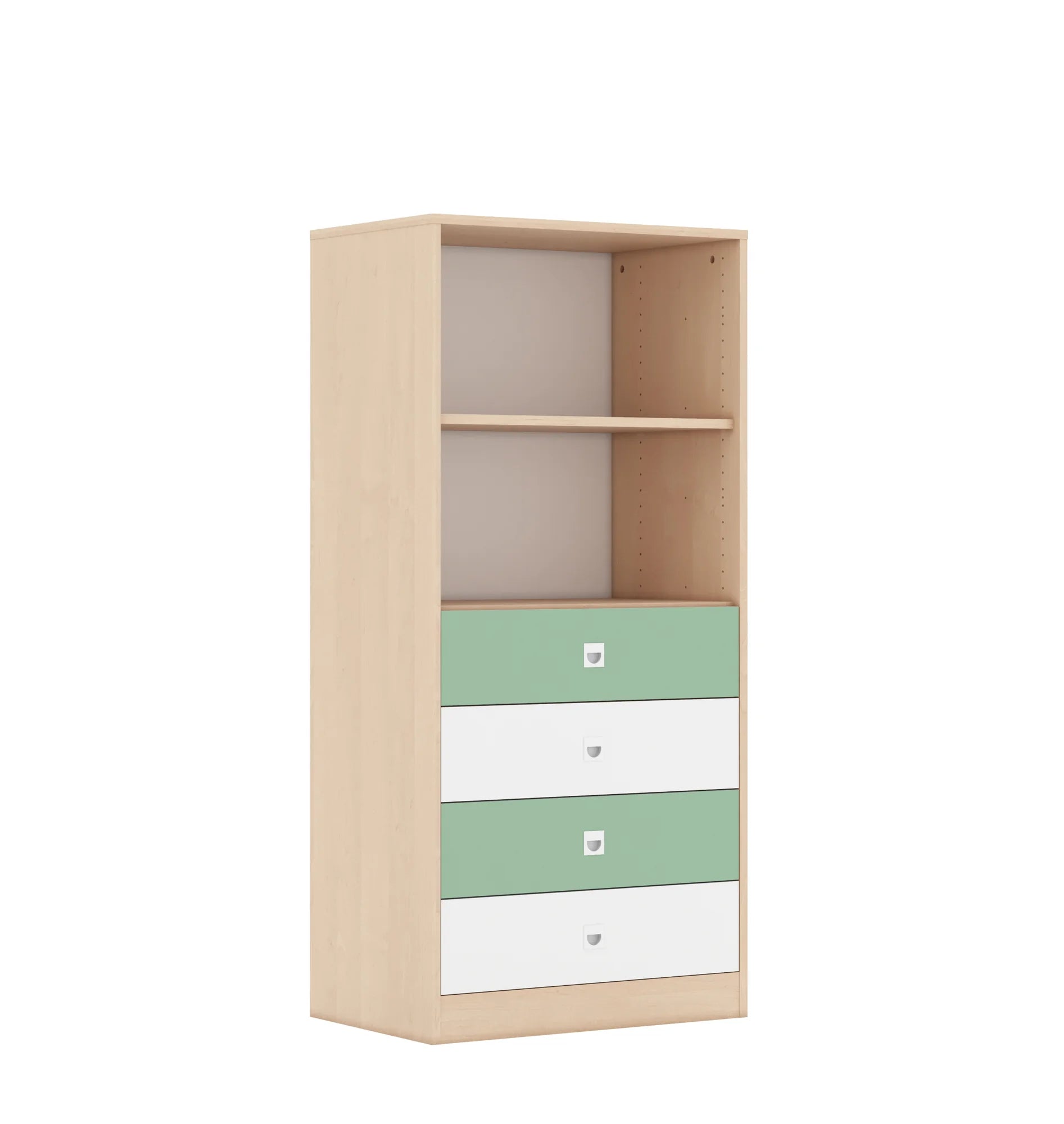 Regał BLOX 70 4P 4S 706x466x1517 – brzoza / biały/pastelowy zielony
