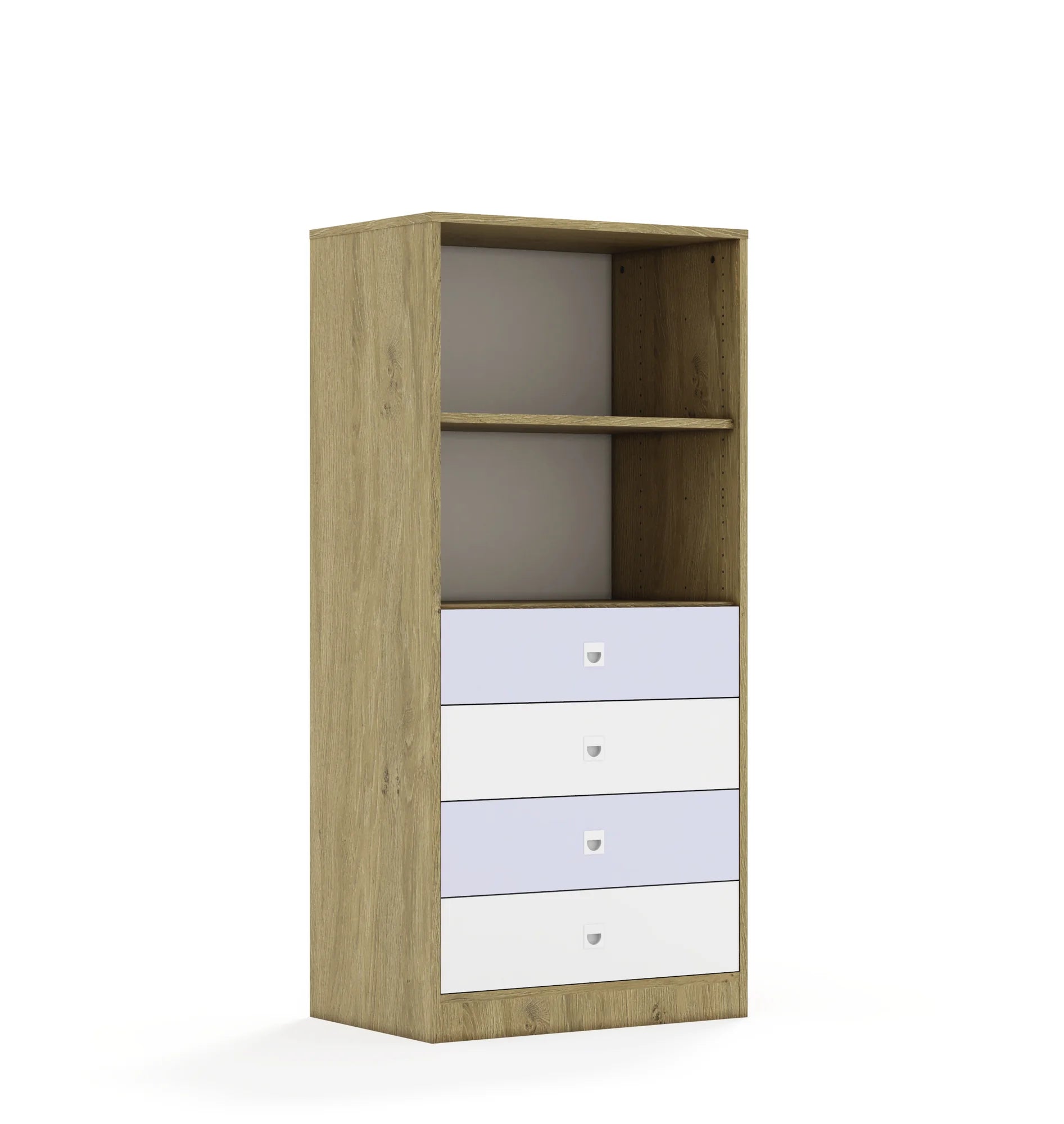 Regał BLOX 70 4P 4S 706x466x1517 – dąb / biały/pastelowy fioletowy