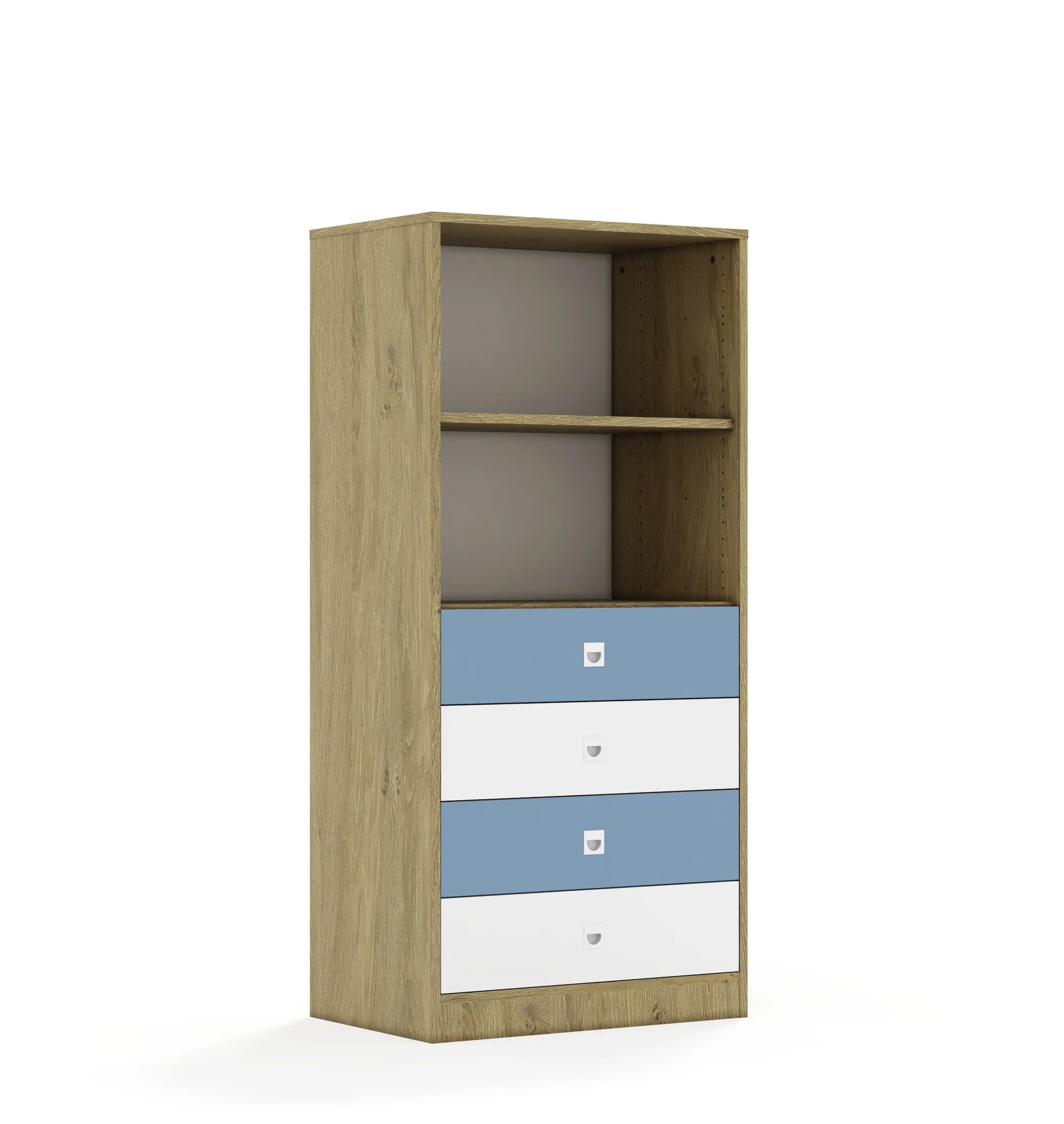 Regał BLOX 70 4P 4S 706x466x1517 – dąb / biały/pastelowy niebieski