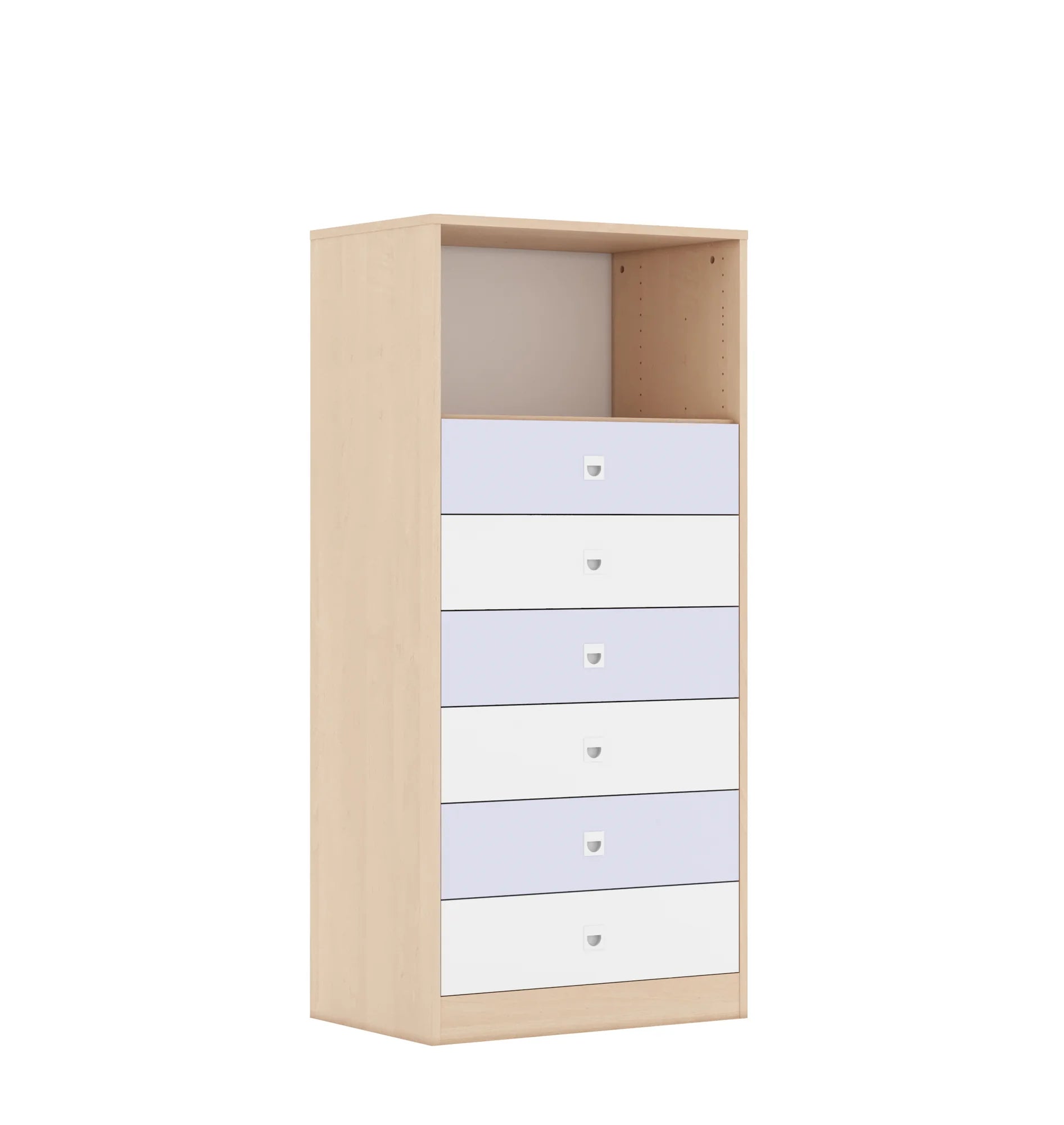 Regał BLOX 70 4P 6S 706x466x1517 – brzoza / biały/pastelowy fioletowy
