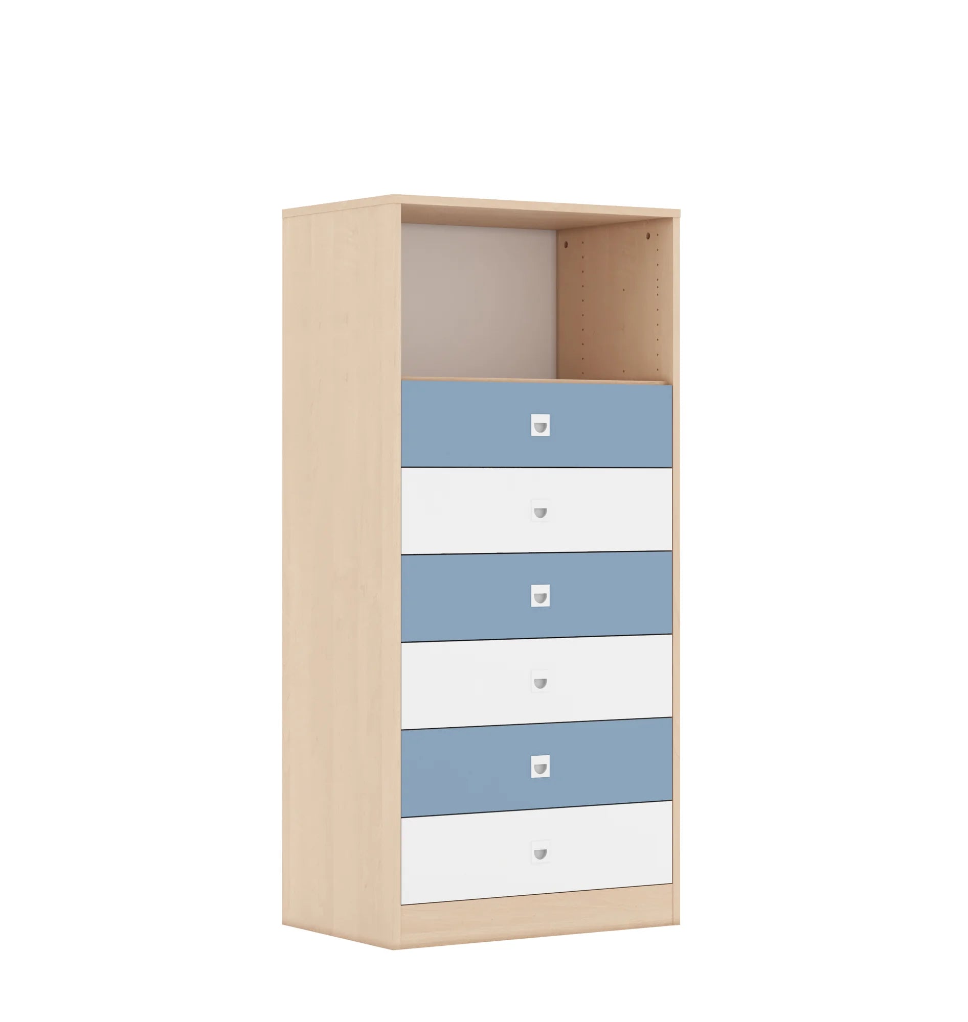 Regał BLOX 70 4P 6S 706x466x1517 – brzoza / biały/pastelowy niebieski