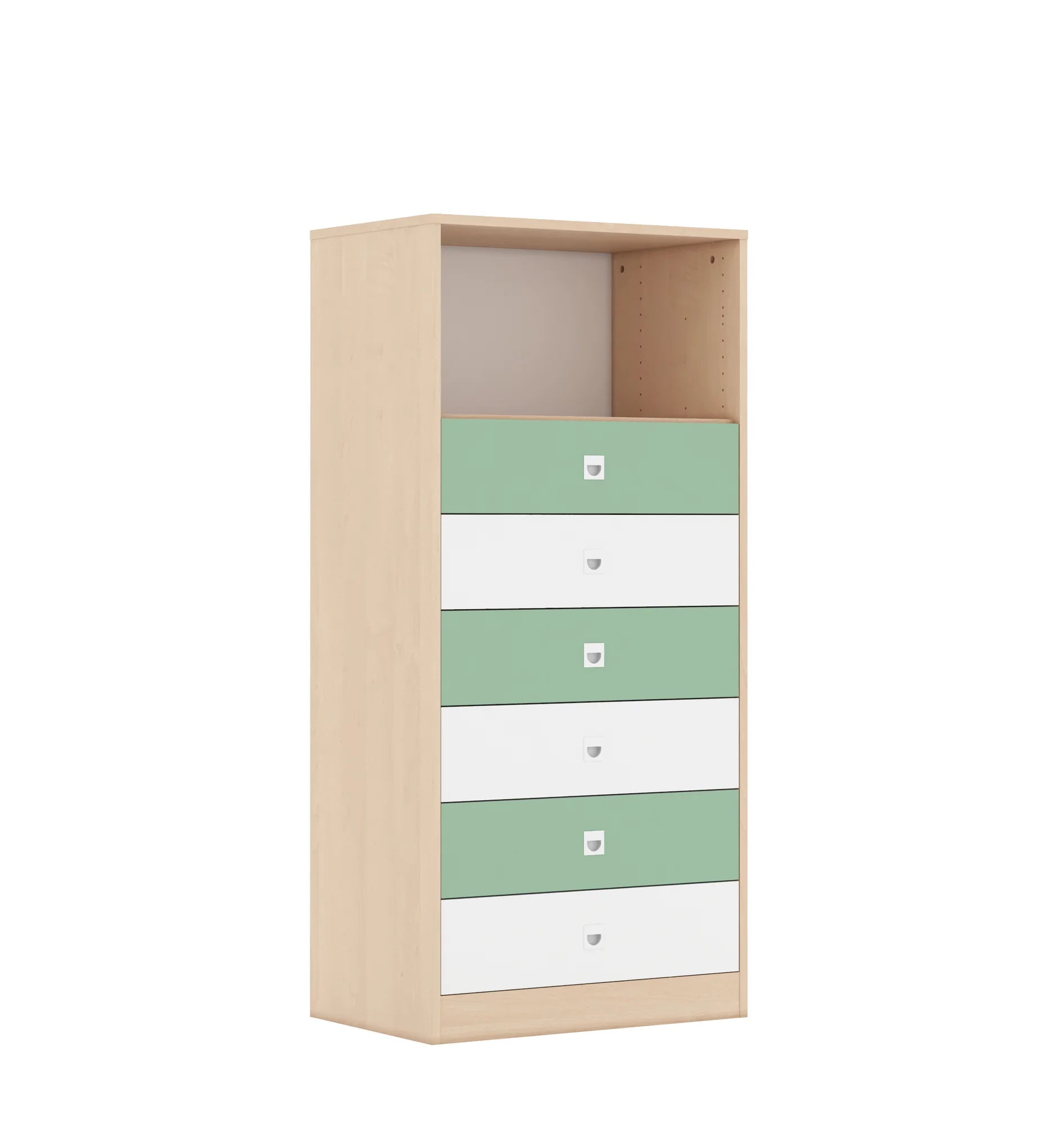 Regał BLOX 70 4P 6S 706x466x1517 – brzoza / biały/pastelowy zielony