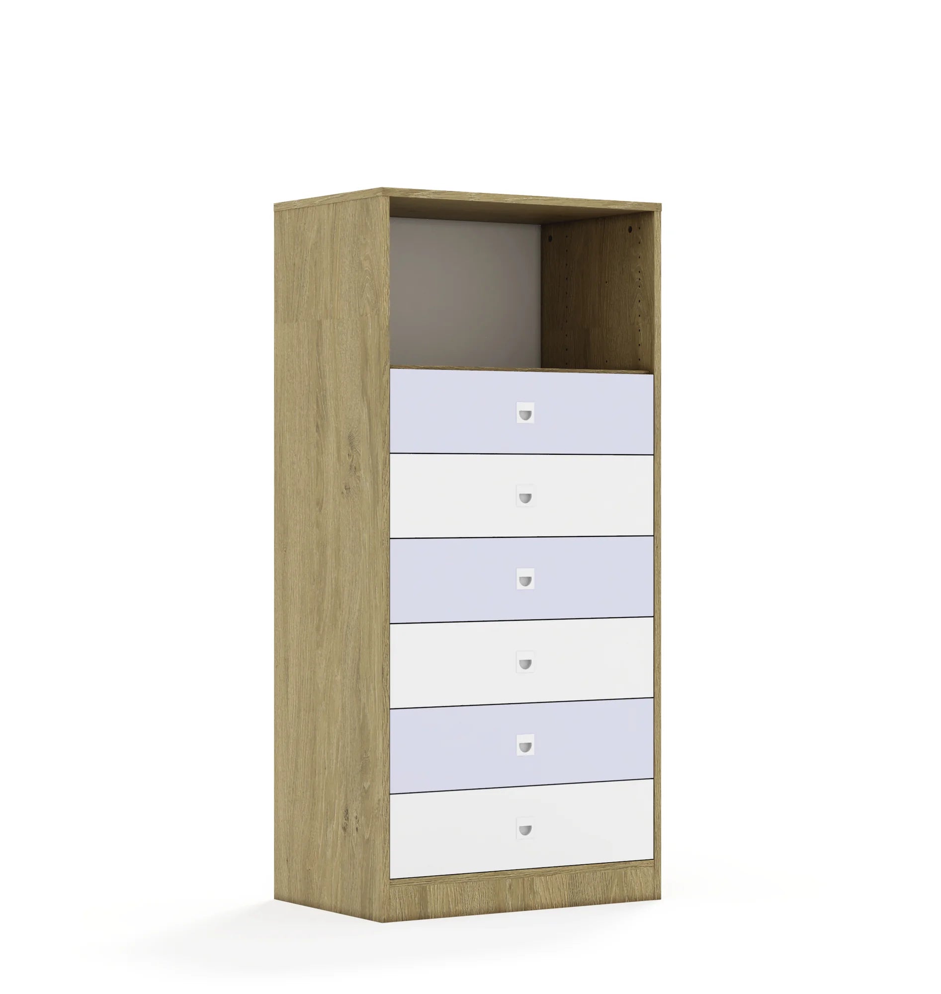 Regał BLOX 70 4P 6S 706x466x1517 – dąb / biały/pastelowy fioletowy