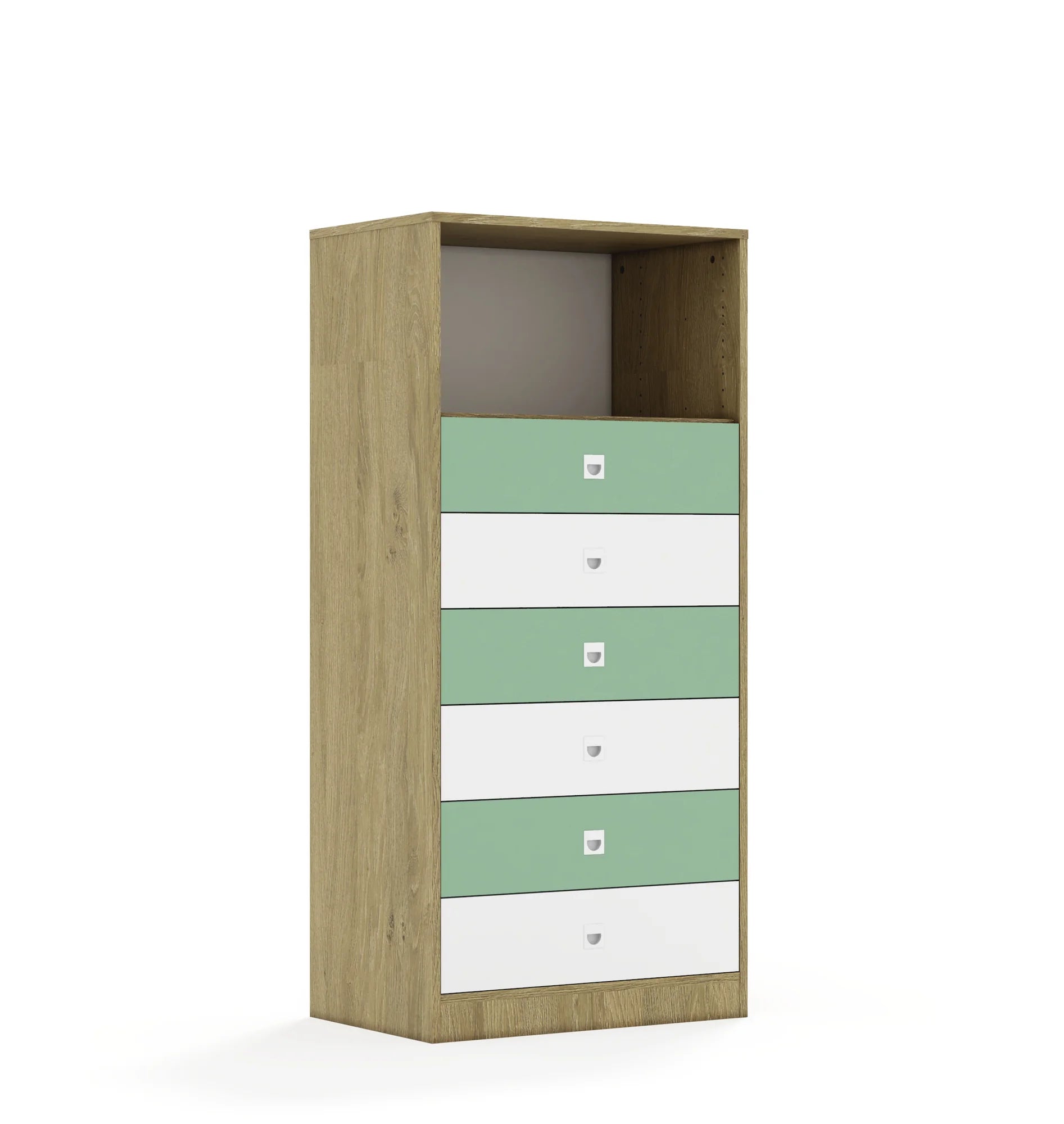 Regał BLOX 70 4P 6S 706x466x1517 – dąb / biały/pastelowy zielony