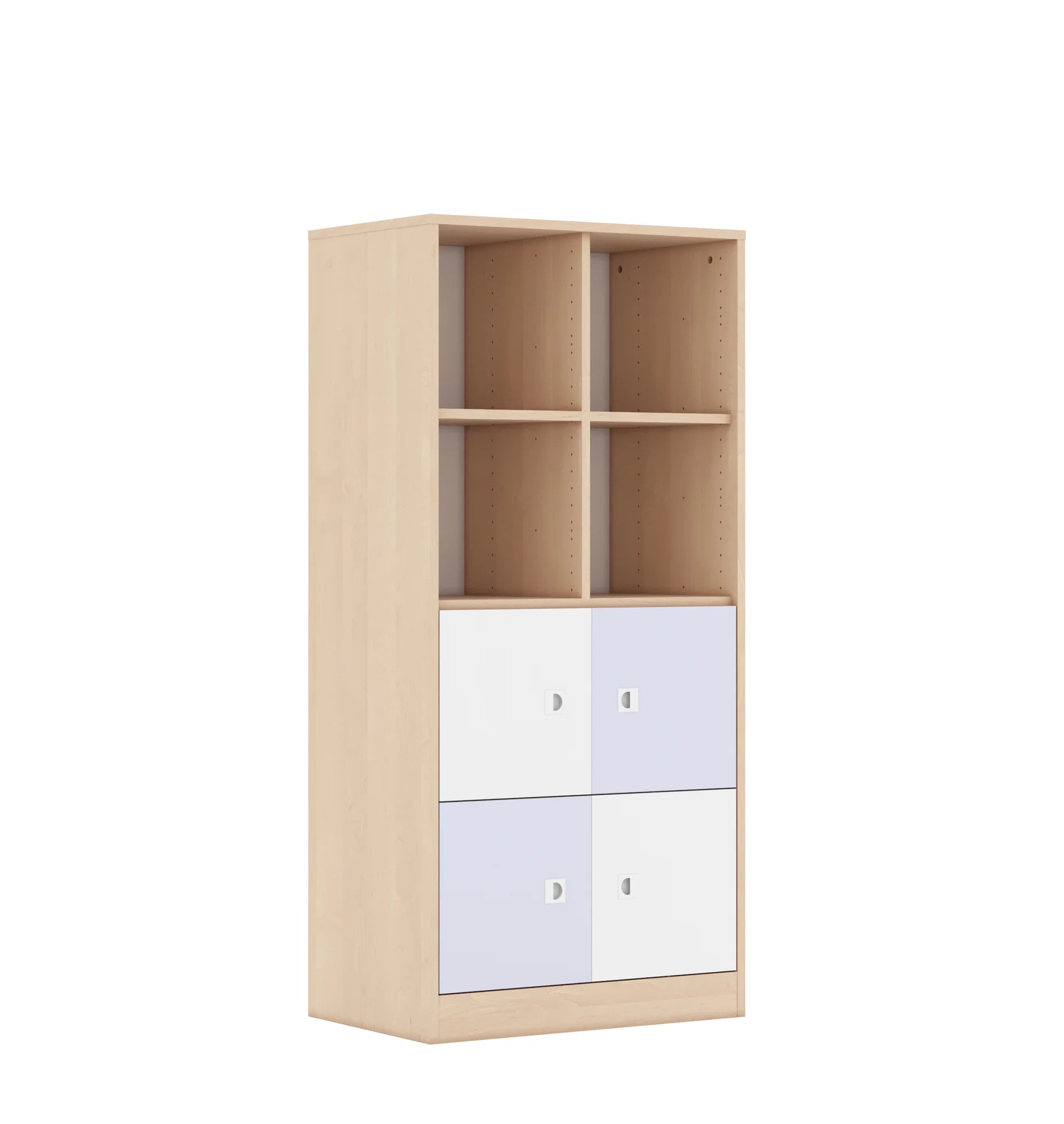Regał BLOX 70 4PP 4F1 706x466x1517 – brzoza / biały/pastelowy fioletowy