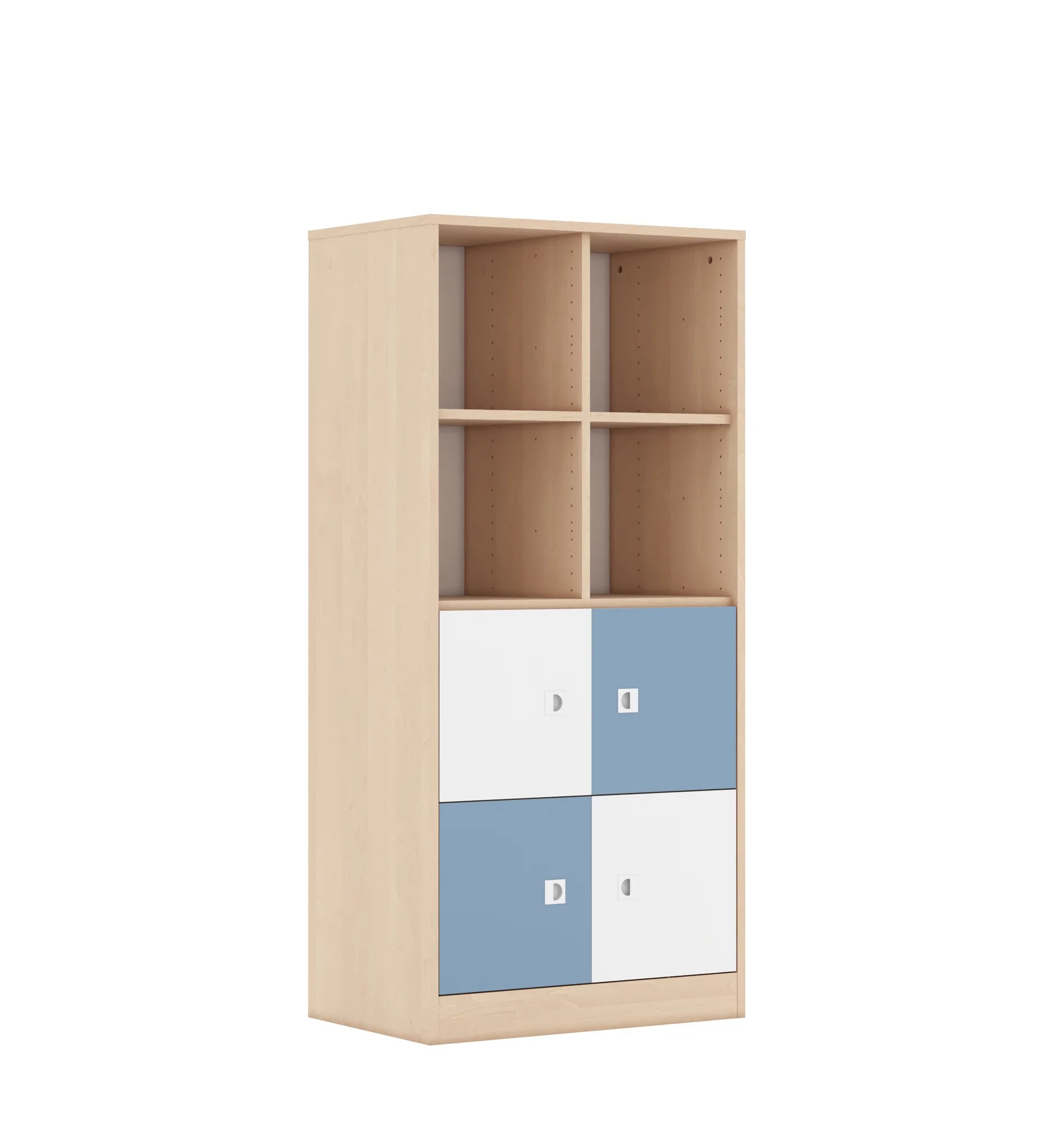 Regał BLOX 70 4PP 4F1 706x466x1517 – brzoza / biały/pastelowy niebieski