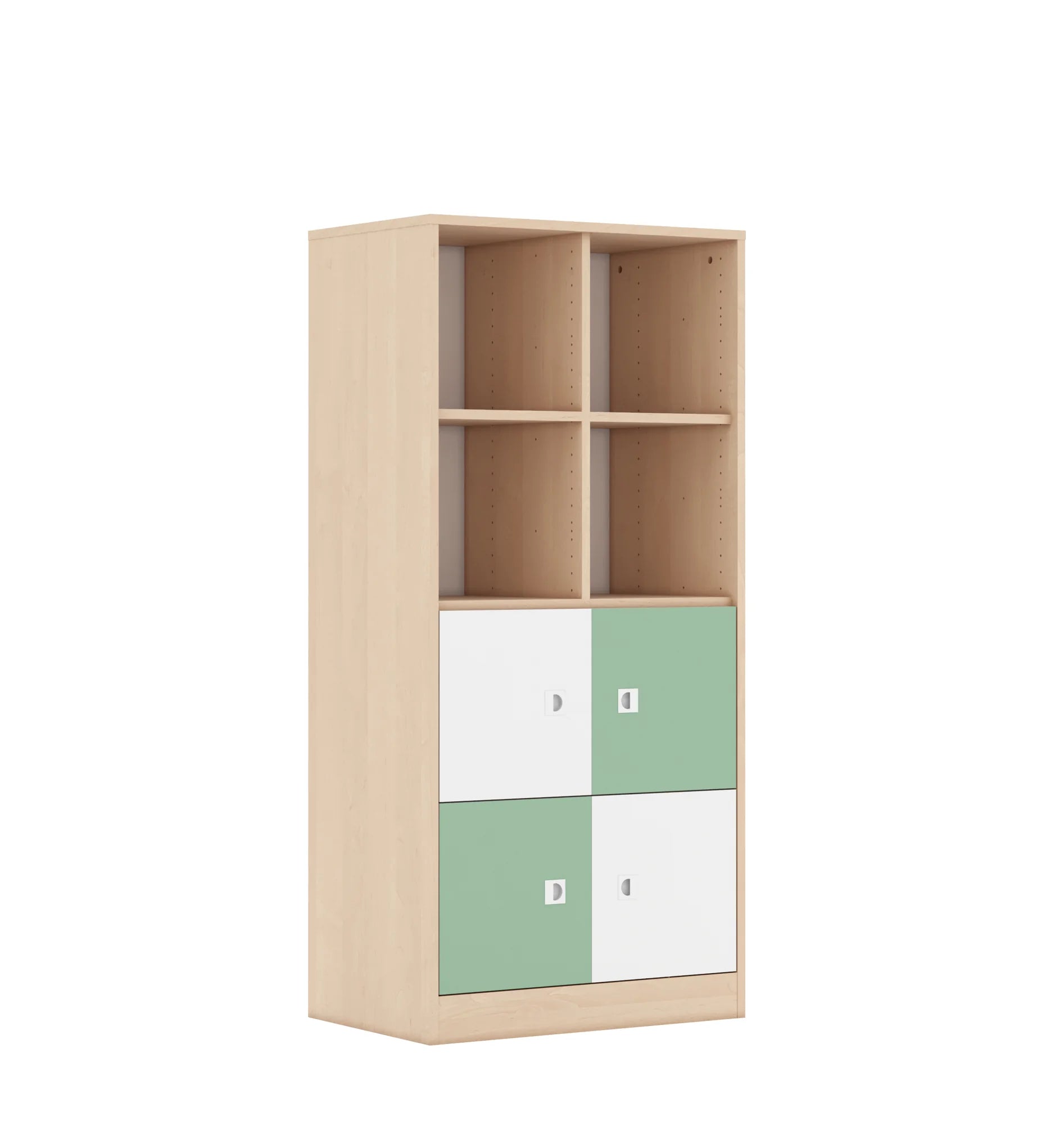 Regał BLOX 70 4PP 4F1 706x466x1517 – brzoza / biały/pastelowy zielony