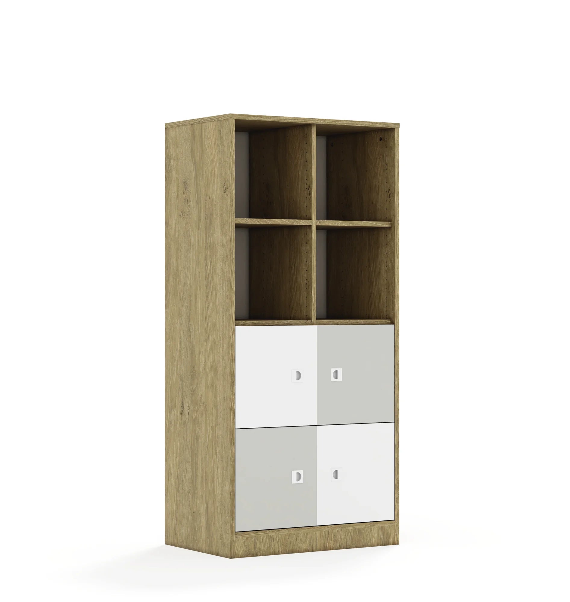 Regał BLOX 70 4PP 4F1 706x466x1517 – dąb / biały/jasny szary